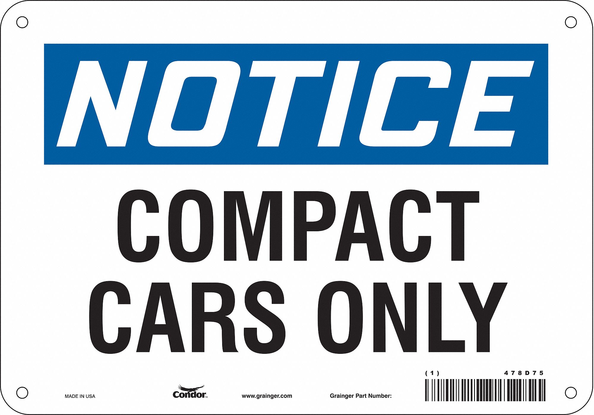 Compact Car Parking Sign, 7" x 10"