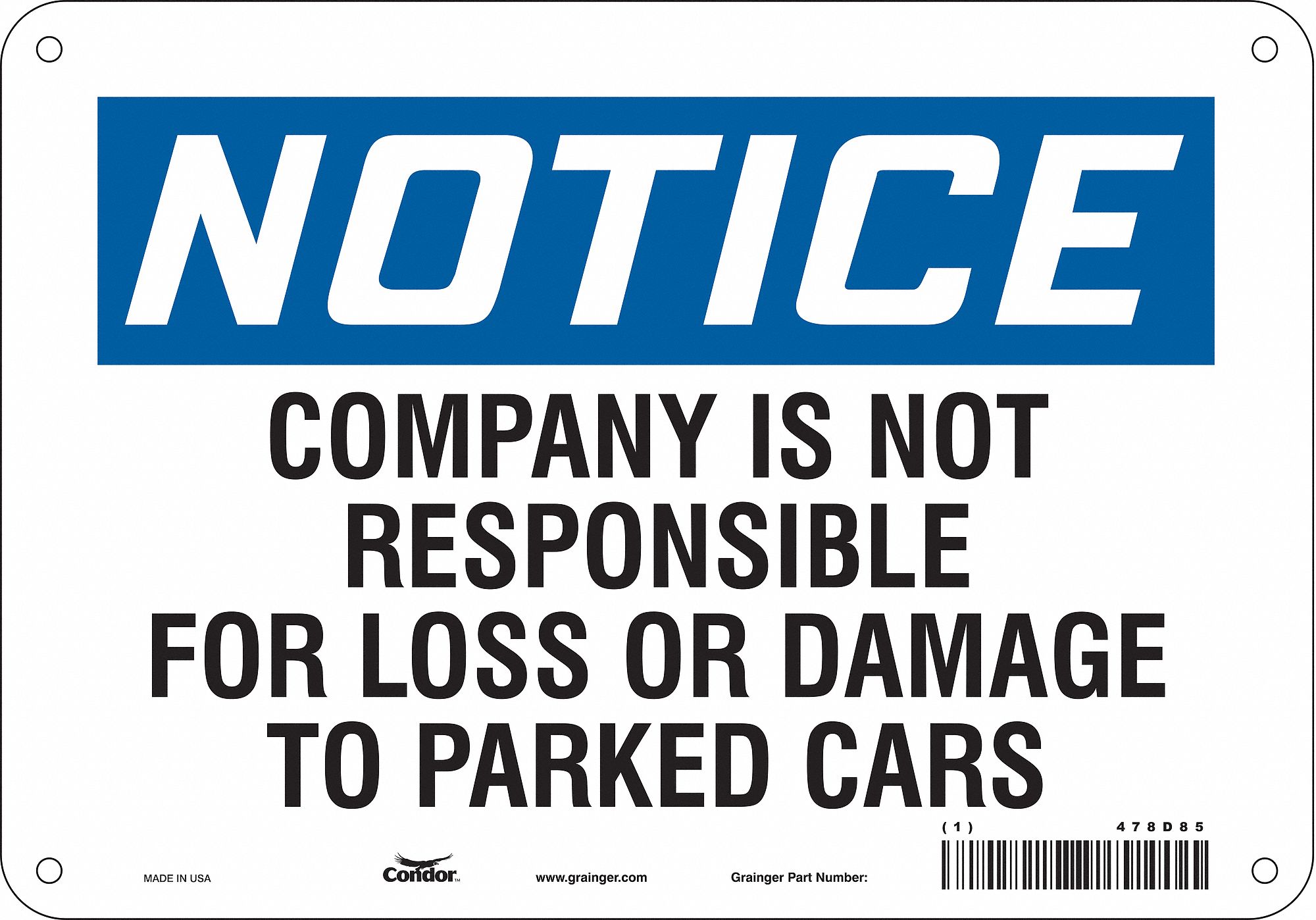 Safety Sign: 7 in x 10 in Nominal Sign Size, Polyethylene, 0.055 in, Not Retroreflective