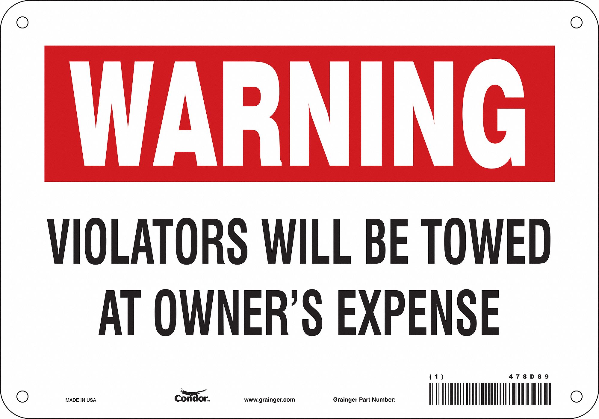 Safety Sign: 7 in x 10 in Nominal Sign Size, Aluminum, 0.032 in, Not Retroreflective, Black, White