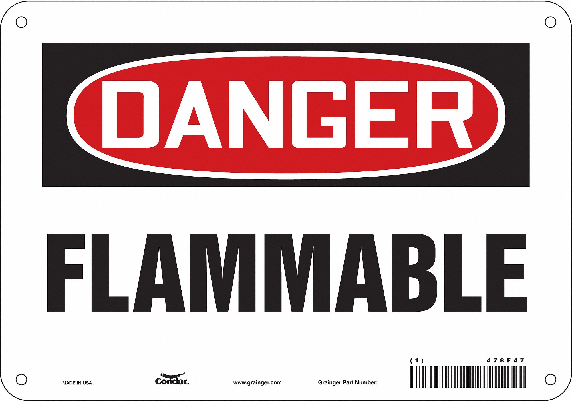 Safety Sign: Polyethylene, Mounting Holes Sign Mounting, 7 in x 10 in Nominal Sign Size