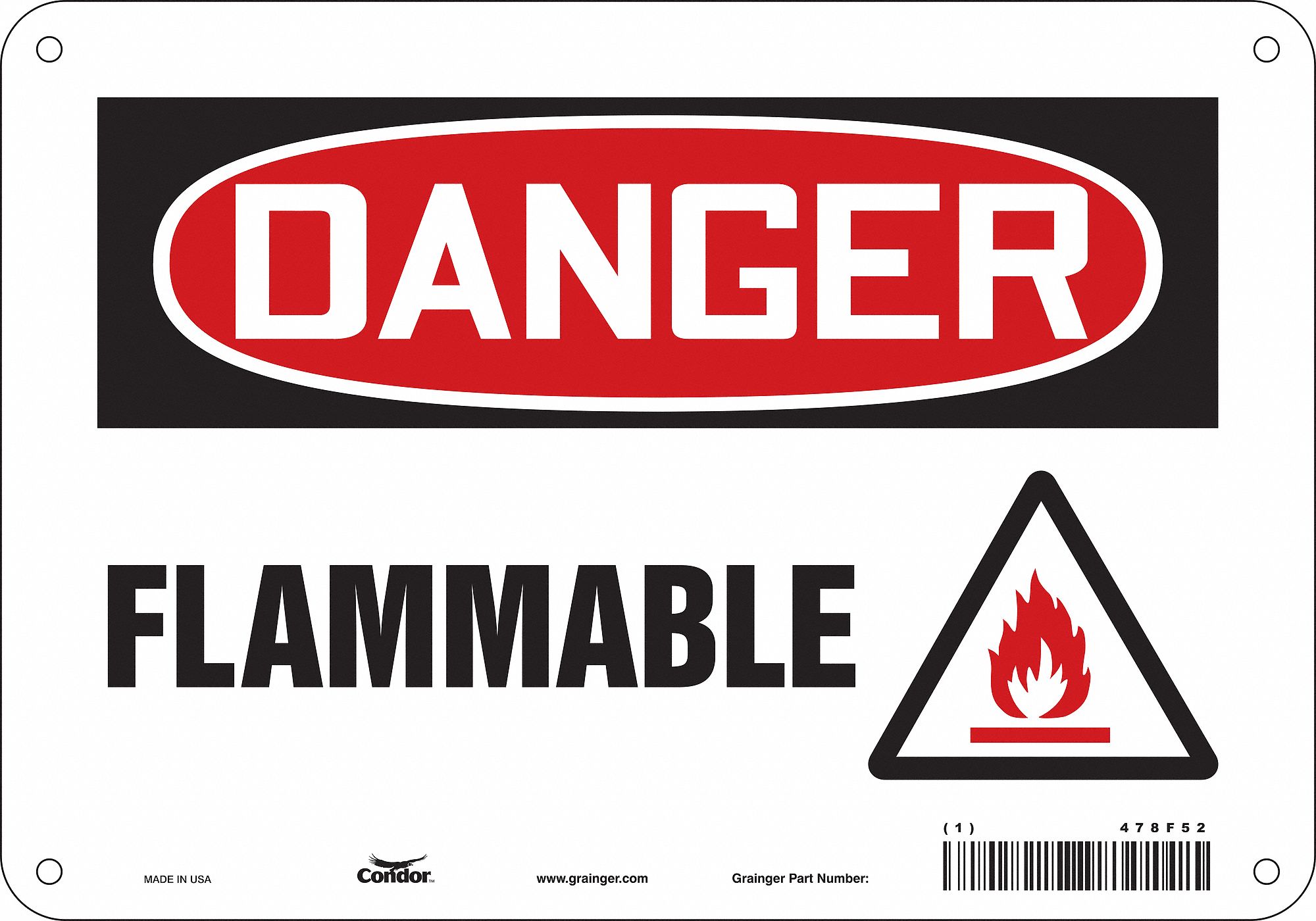 Safety Sign: Aluminum, Mounting Holes Sign Mounting, 7 in x 10 in Nominal Sign Size, 0.032 in Thick