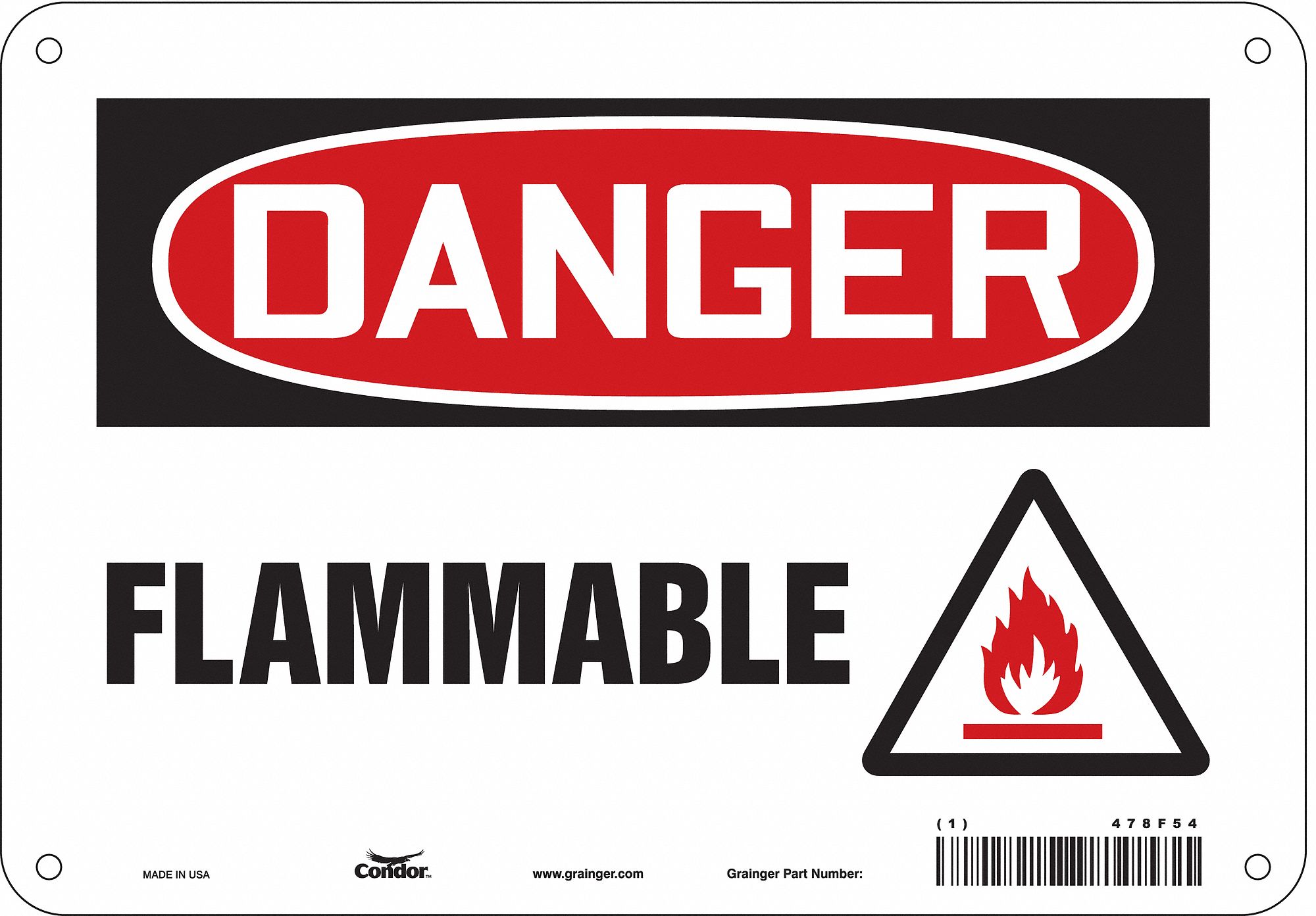 Safety Sign: Polyethylene, Mounting Holes Sign Mounting, 7 in x 10 in Nominal Sign Size