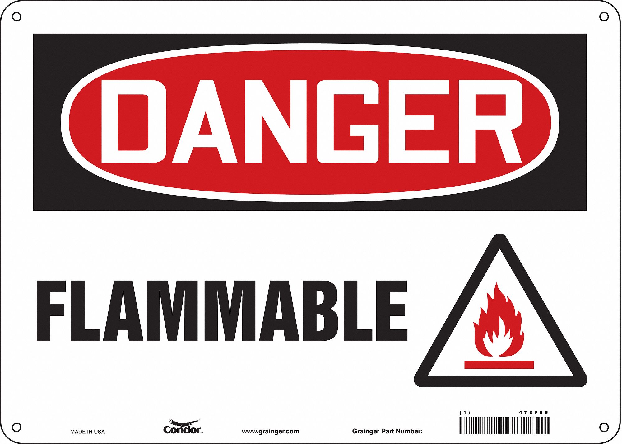 Safety Sign: Polyethylene, Mounting Holes Sign Mounting, 10 in x 14 in Nominal Sign Size