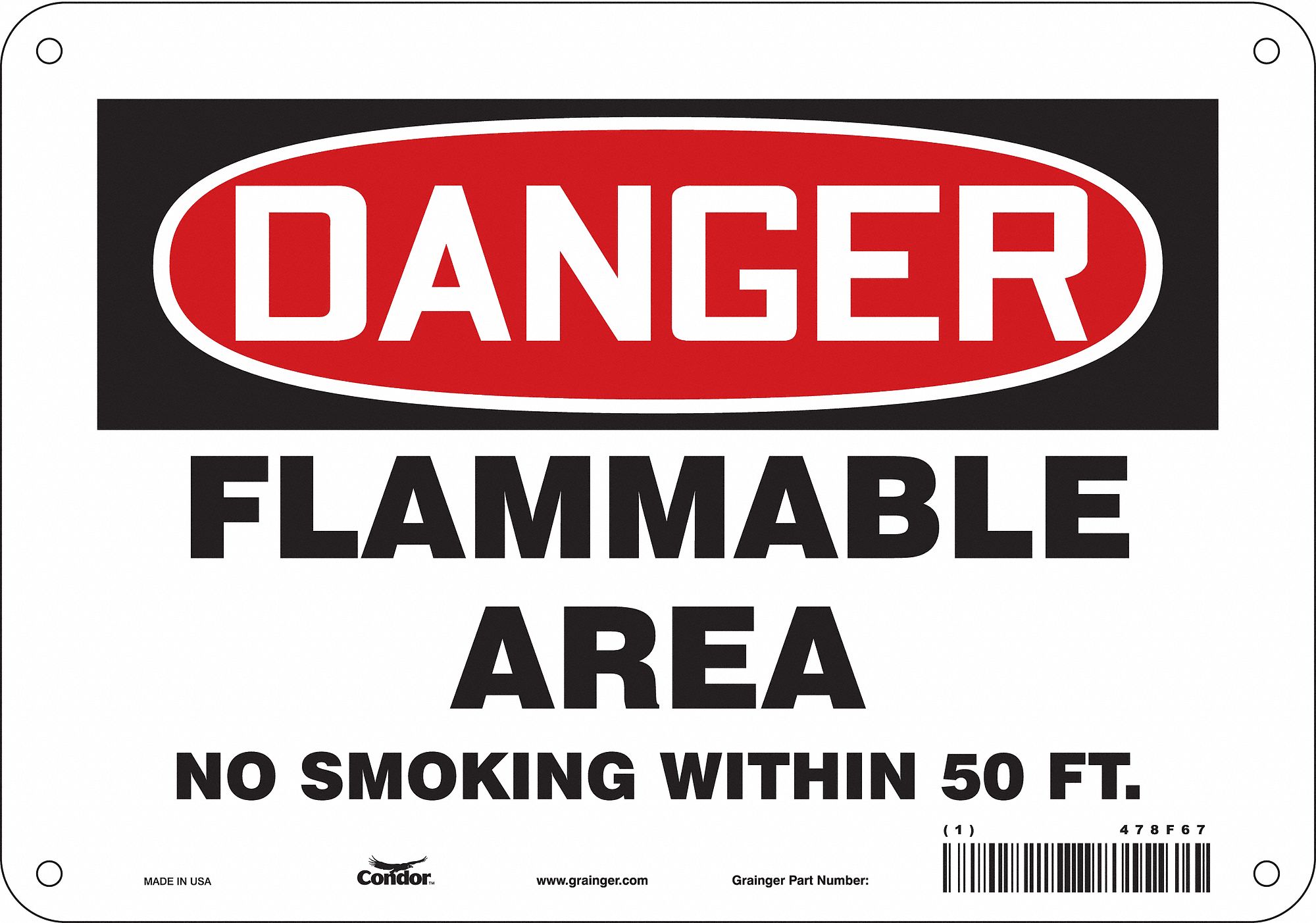 Safety Sign: Polyethylene, Mounting Holes Sign Mounting, 7 in x 10 in Nominal Sign Size, Danger