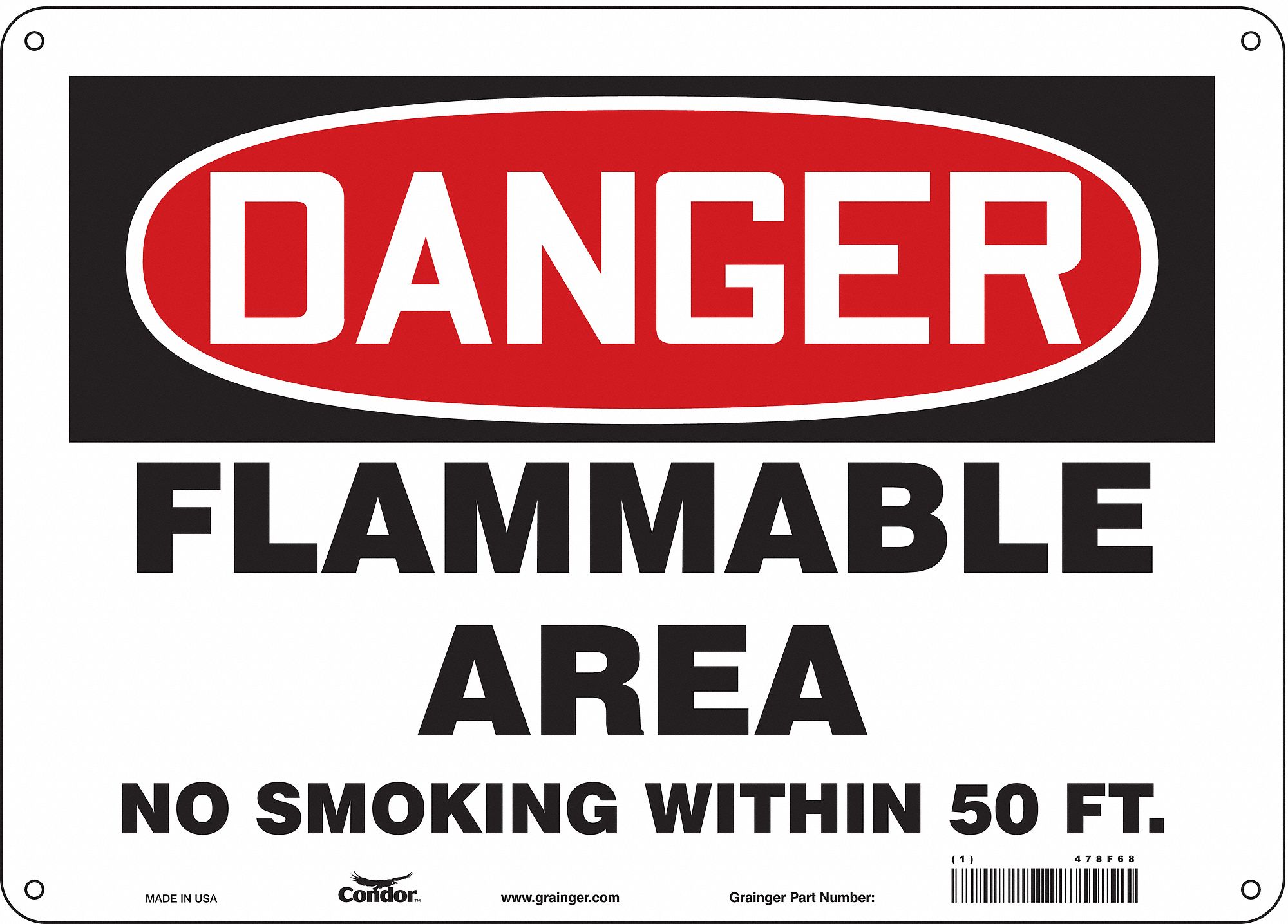 Safety Sign: Polyethylene, Mounting Holes Sign Mounting, 10 in x 14 in Nominal Sign Size, Danger