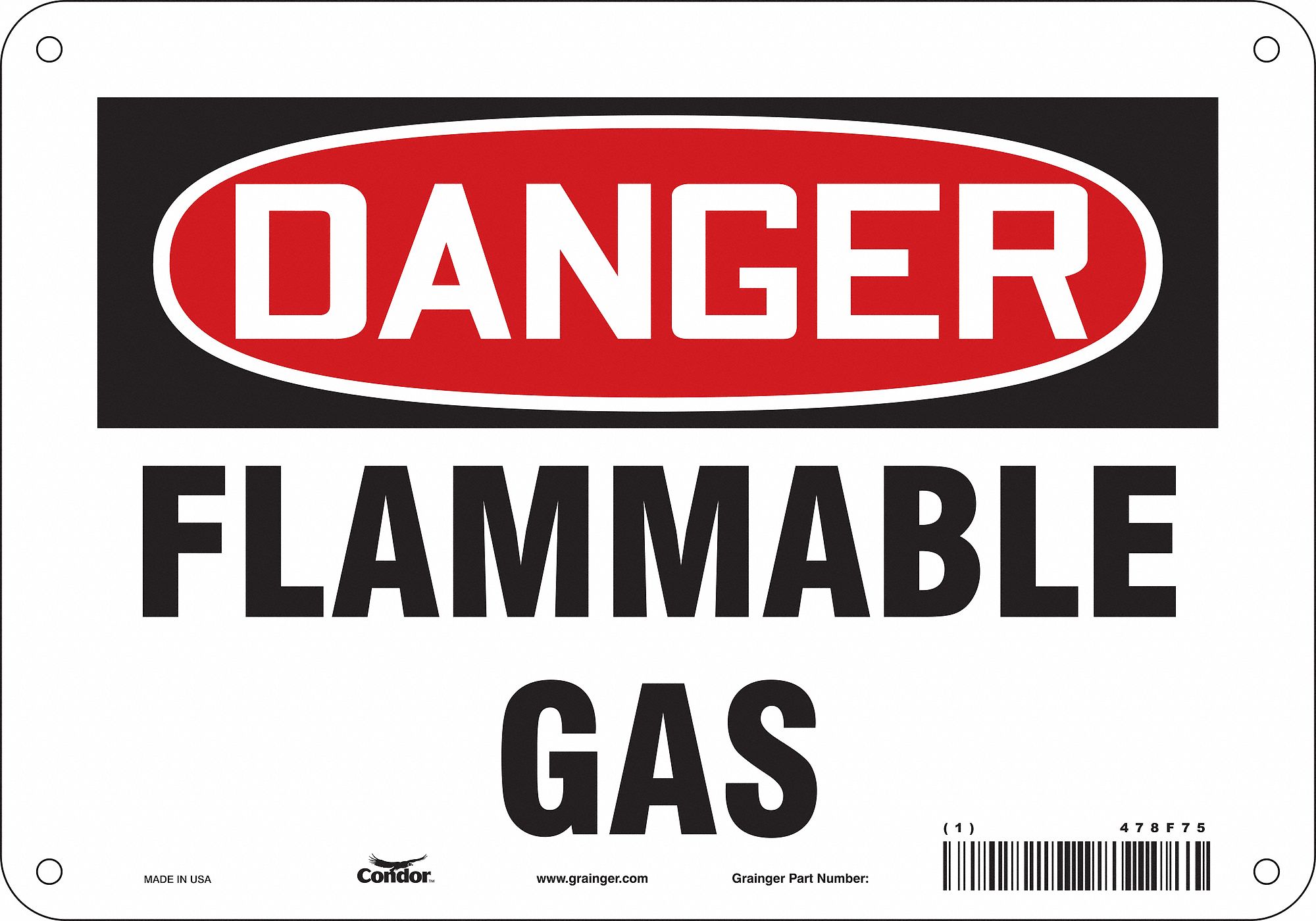 Safety Sign: Polyethylene, Mounting Holes Sign Mounting, 7 in x 10 in Nominal Sign Size