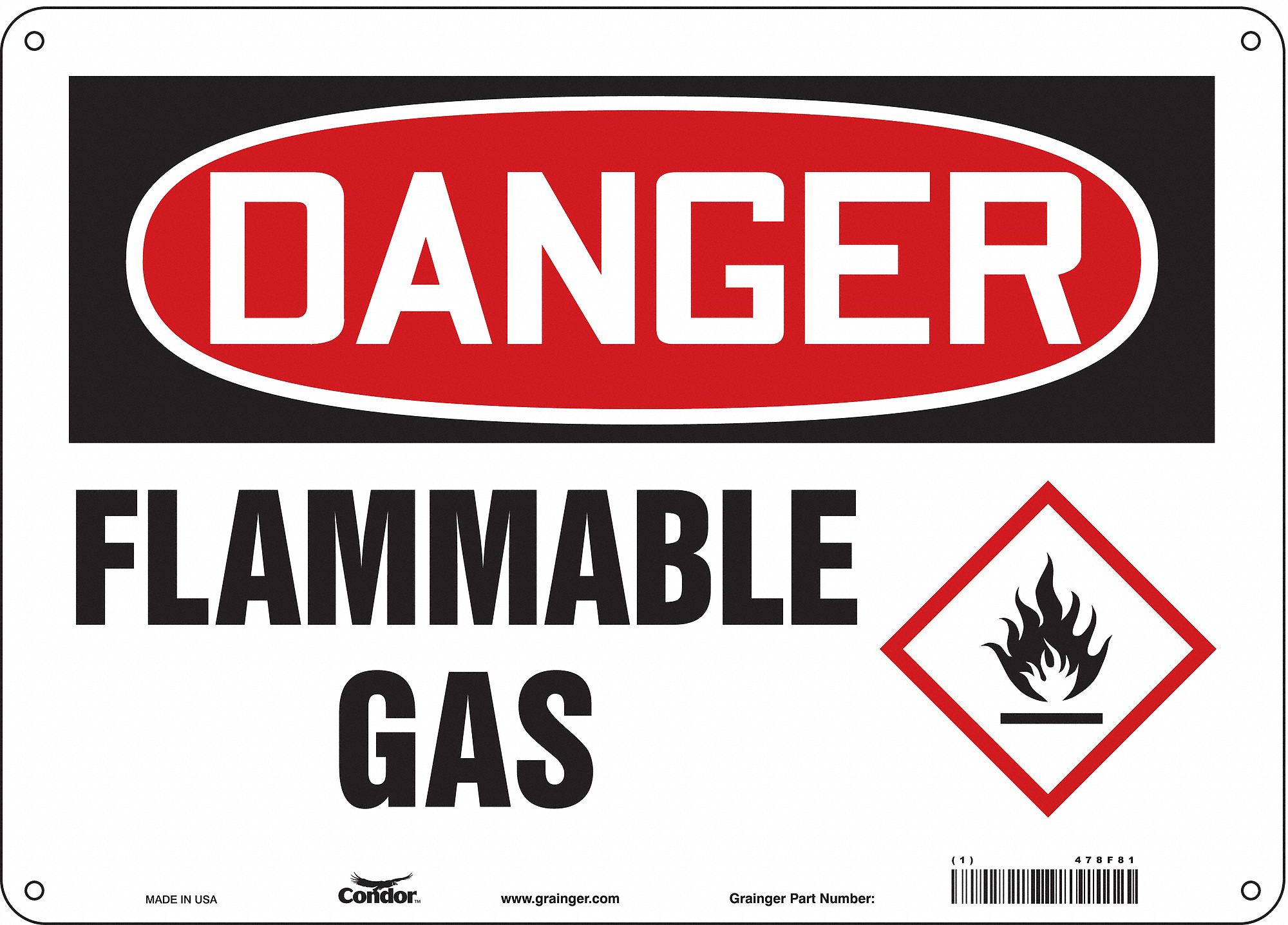 Safety Sign: Aluminum, Mounting Holes Sign Mounting, 10 in x 14 in Nominal Sign Size, 0.032 in Thick