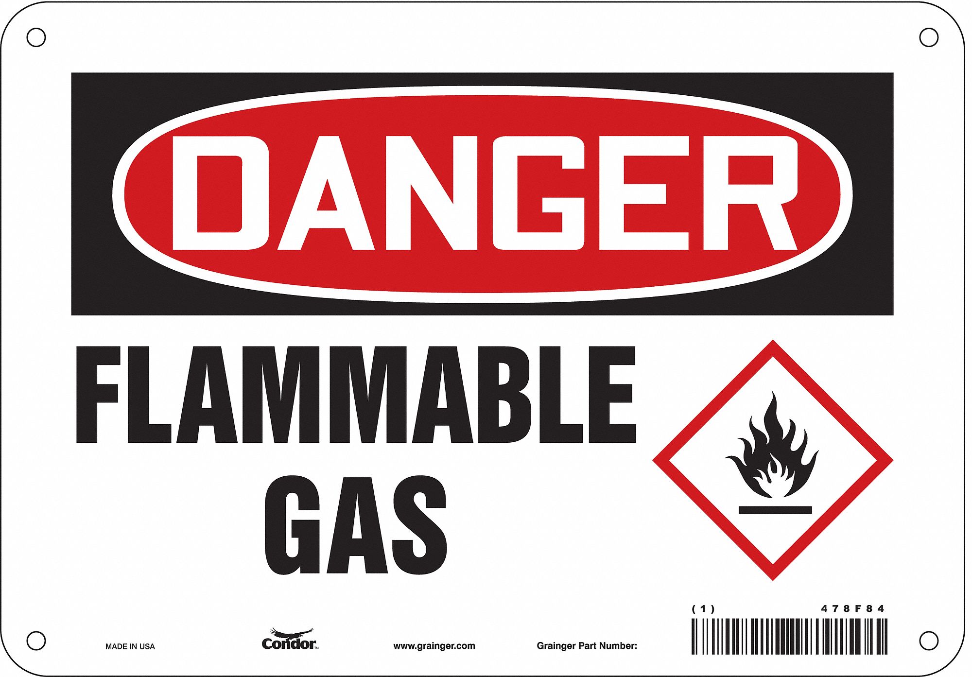 Safety Sign: Polyethylene, Mounting Holes Sign Mounting, 7 in x 10 in Nominal Sign Size