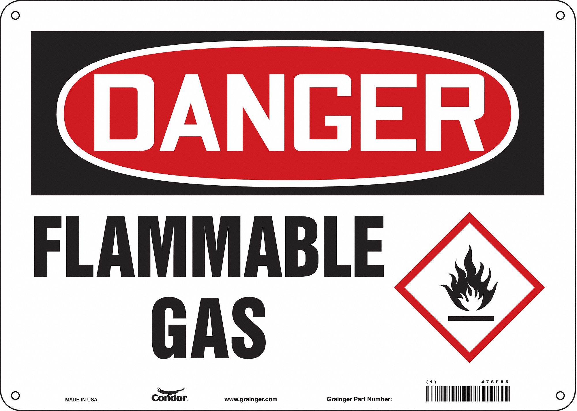 Safety Sign: Polyethylene, Mounting Holes Sign Mounting, 10 in x 14 in Nominal Sign Size