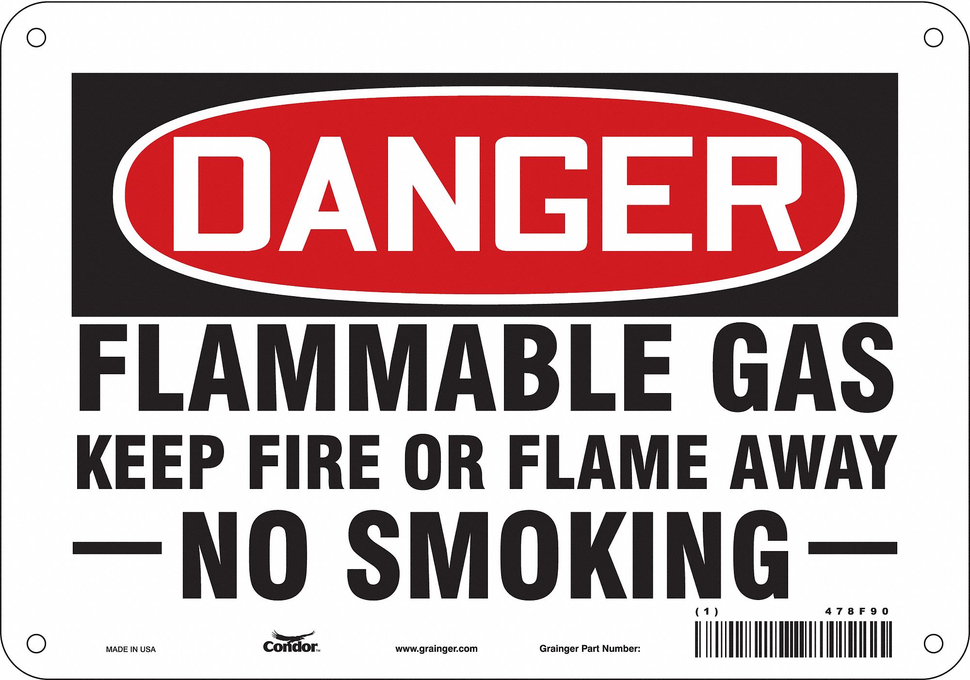 Safety Sign: Polyethylene, Mounting Holes Sign Mounting, 7 in x 10 in Nominal Sign Size, Danger