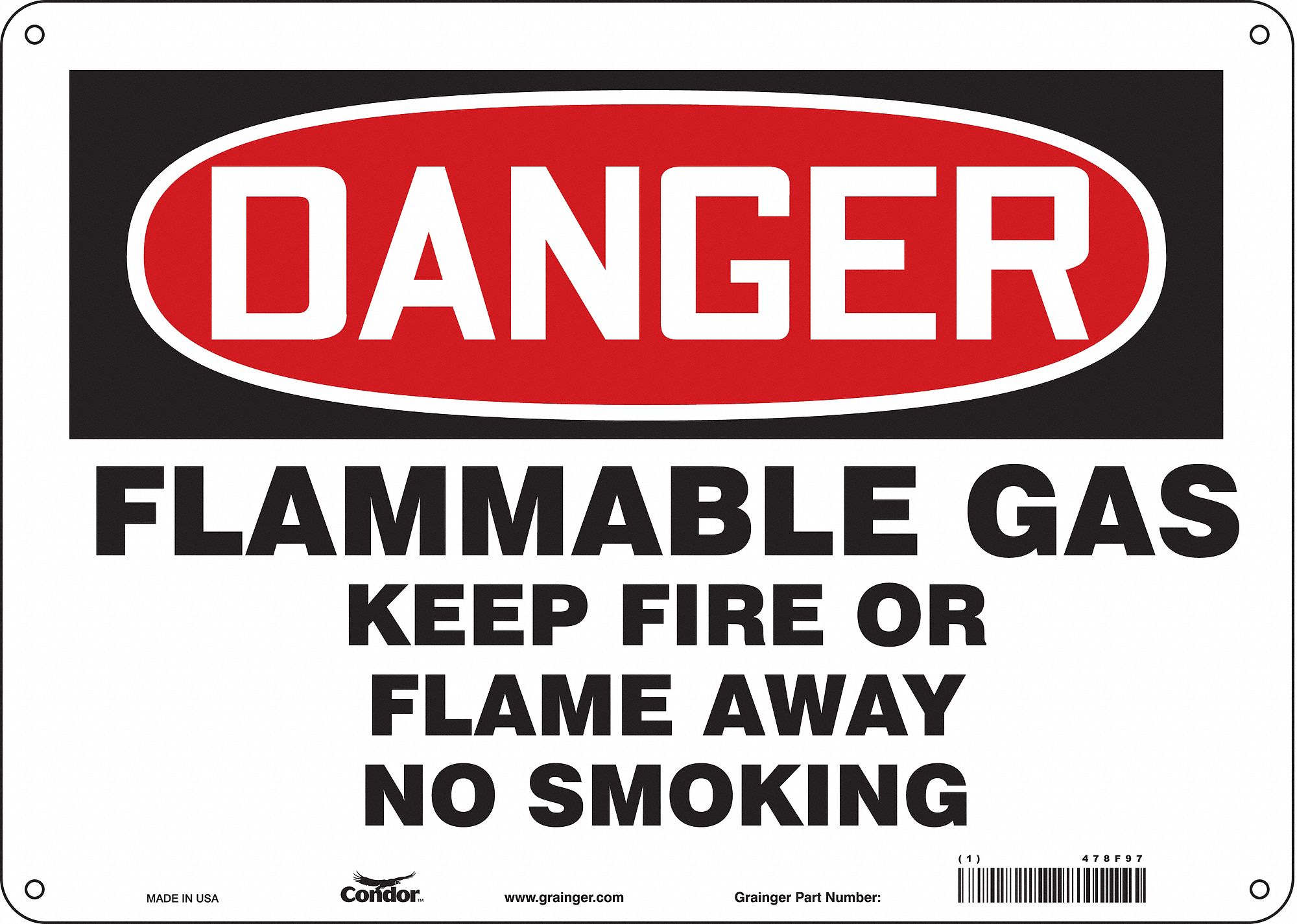 Safety Sign: Polyethylene, Mounting Holes Sign Mounting, 10 in x 14 in Nominal Sign Size, Danger