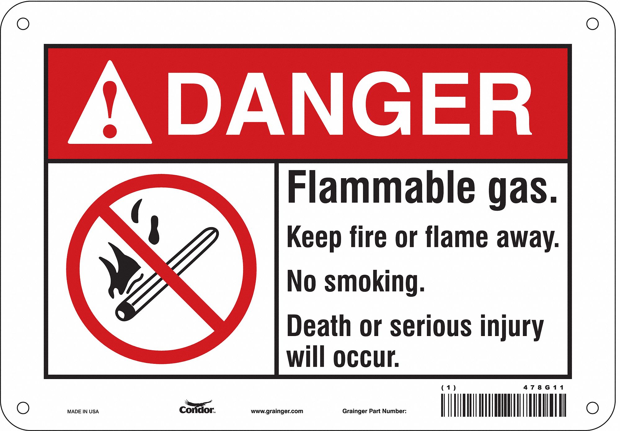 Safety Sign: Polyethylene, Mounting Holes Sign Mounting, 7 in x 10 in Nominal Sign Size, Danger