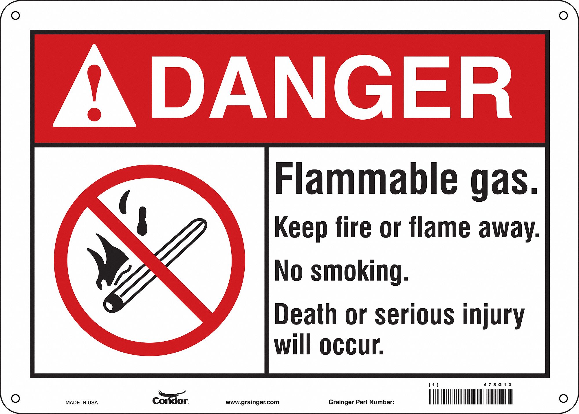 Safety Sign: Polyethylene, Mounting Holes Sign Mounting, 10 in x 14 in Nominal Sign Size, Danger