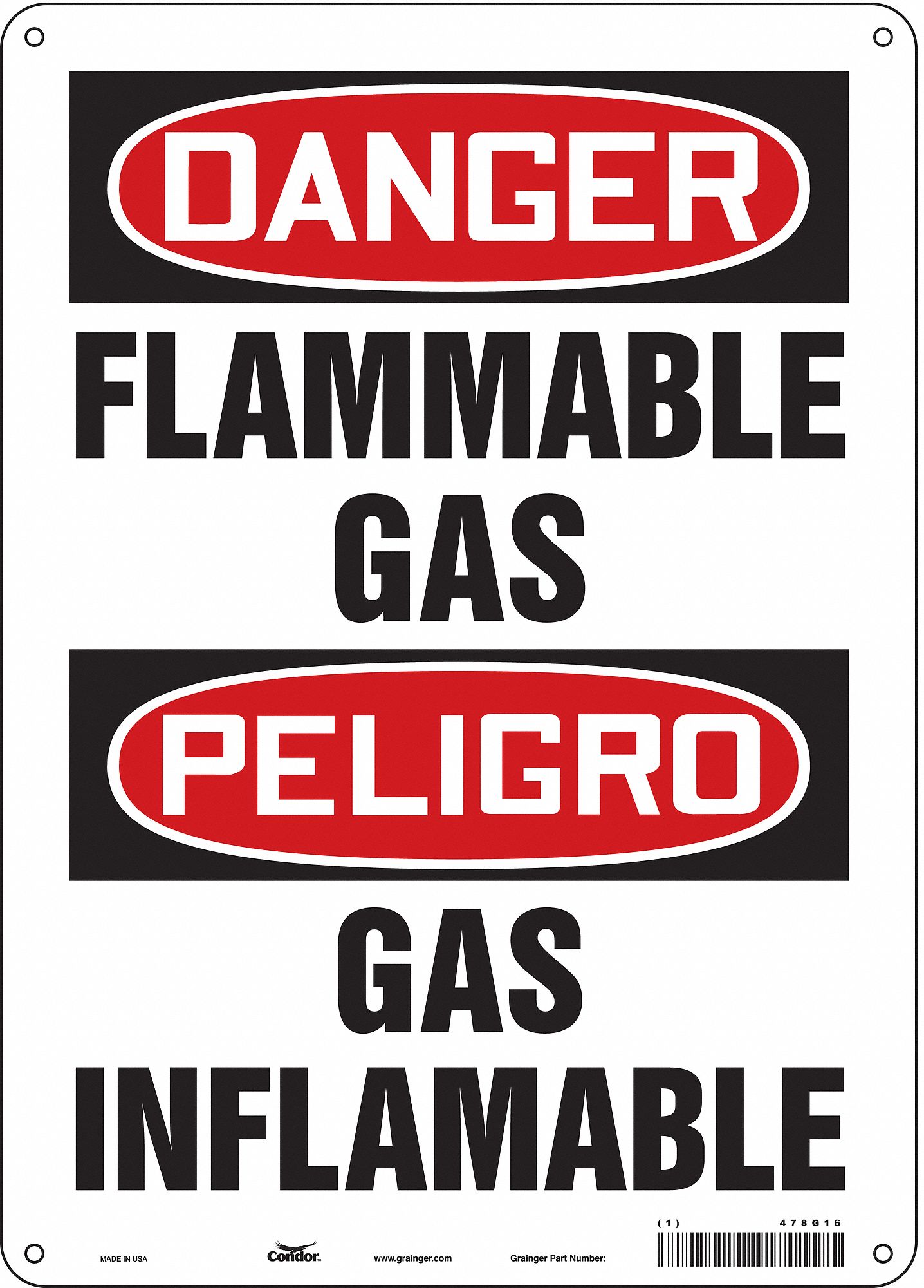 Safety Sign: Aluminum, Mounting Holes Sign Mounting, 14 in x 10 in Nominal Sign Size, 0.032 in Thick