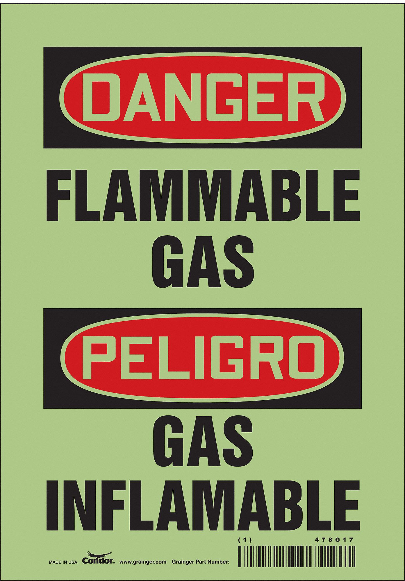 Safety Sign: Glow Vinyl, Adhesive Sign Mounting, 10 in x 7 in Nominal Sign Size, Not Retroreflective