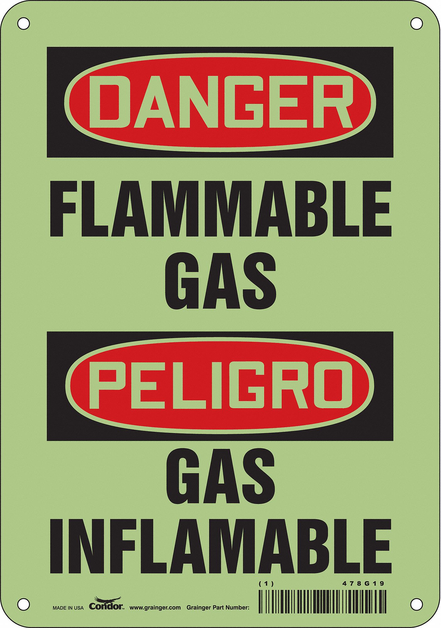 Safety Sign: Polyethylene, Mounting Holes Sign Mounting, 10 in x 7 in Nominal Sign Size