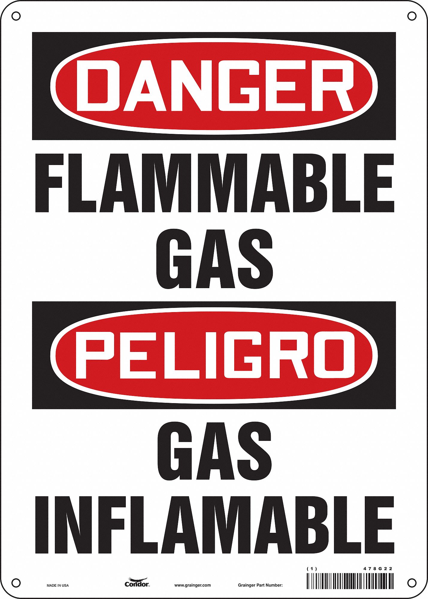 Safety Sign: Polyethylene, Mounting Holes Sign Mounting, 14 in x 10 in Nominal Sign Size
