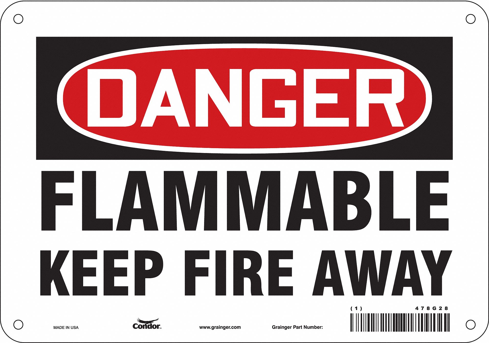 Safety Sign: Polyethylene, Mounting Holes Sign Mounting, 7 in x 10 in Nominal Sign Size