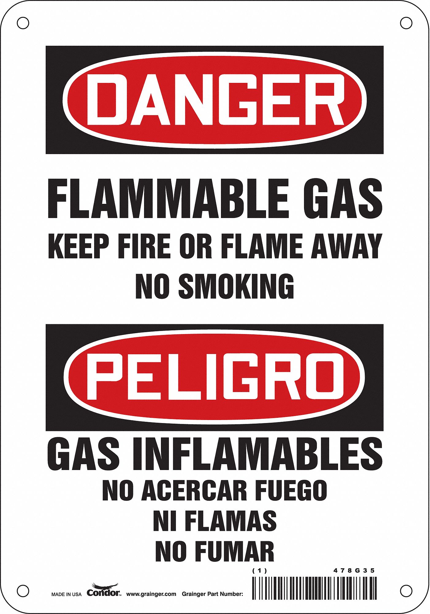 Safety Sign: Polyethylene, Mounting Holes Sign Mounting, 10 in x 7 in Nominal Sign Size