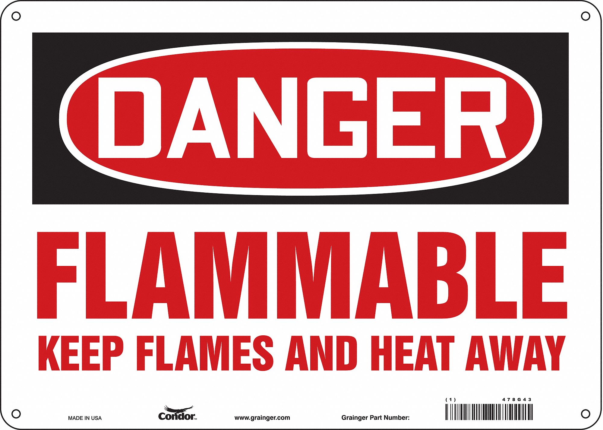 Safety Sign: Polyethylene, Mounting Holes Sign Mounting, 10 in x 14 in Nominal Sign Size