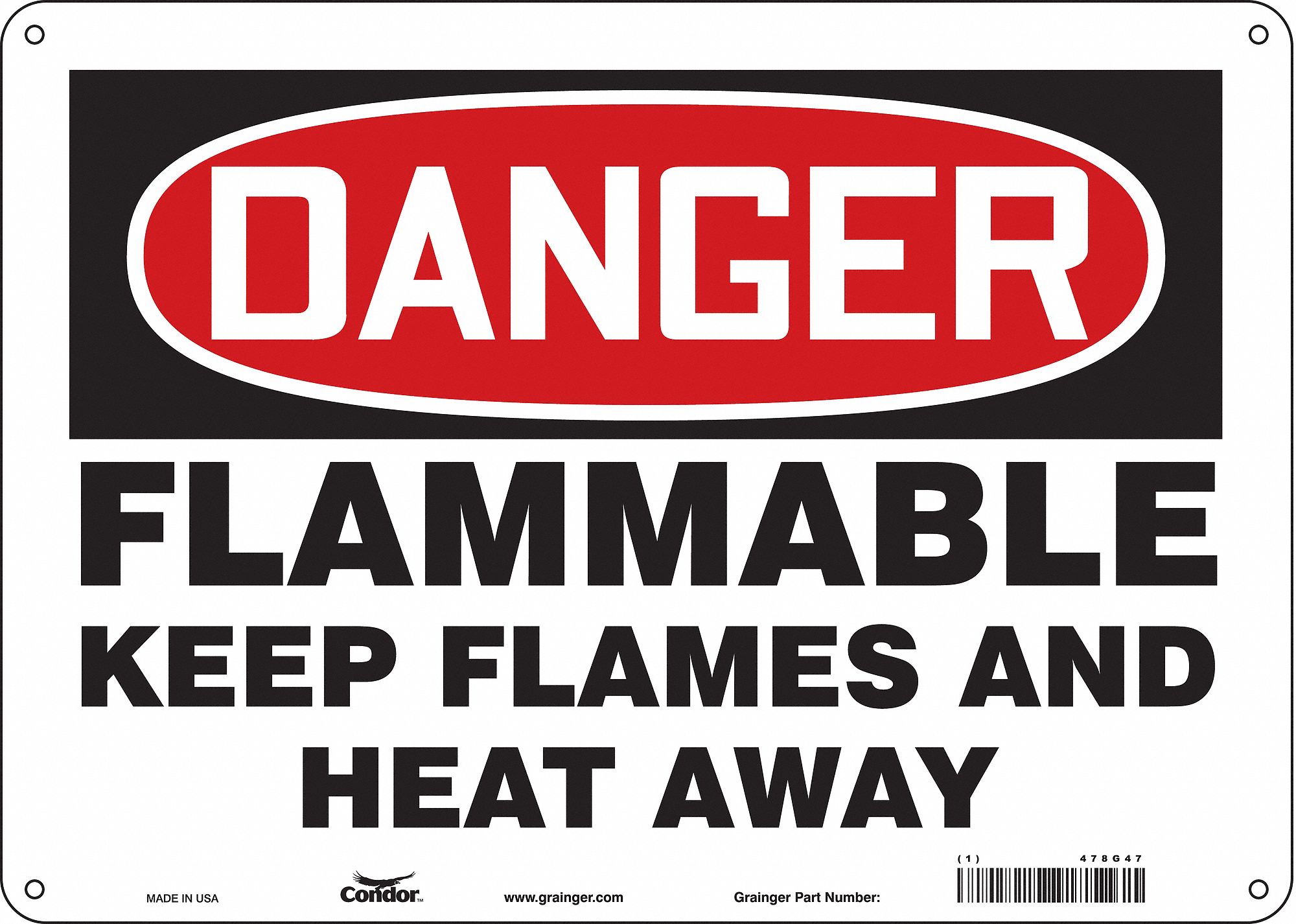 Safety Sign: Aluminum, Mounting Holes Sign Mounting, 10 in x 14 in Nominal Sign Size, 0.032 in Thick