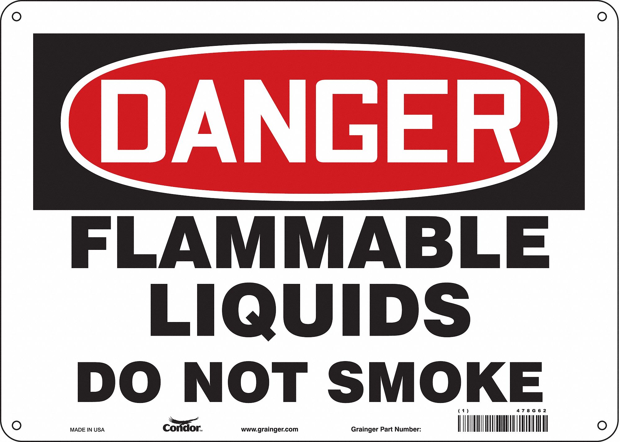 Safety Sign: Aluminum, Mounting Holes Sign Mounting, 10 in x 14 in Nominal Sign Size, 0.032 in Thick