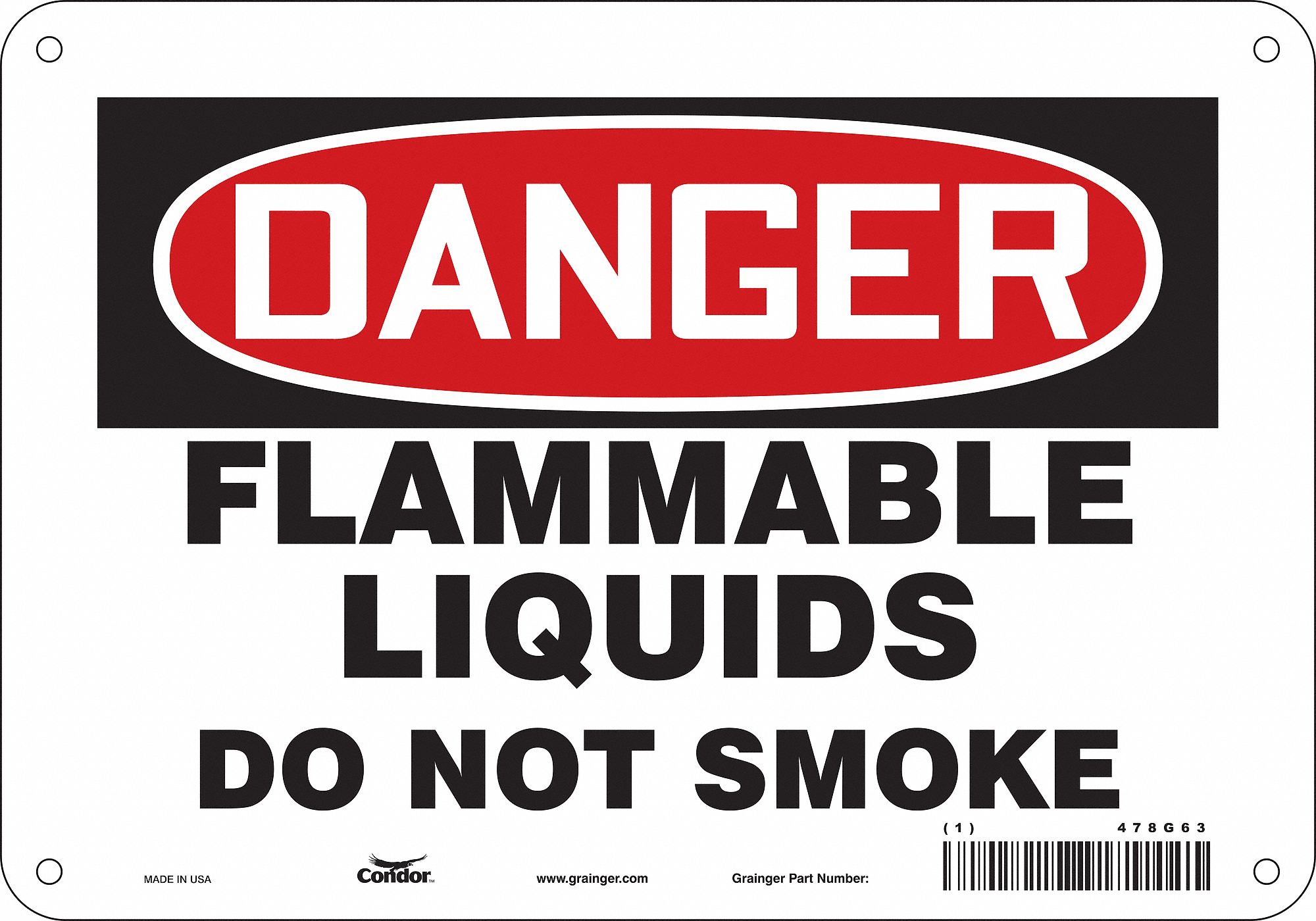Safety Sign: Polyethylene, Mounting Holes Sign Mounting, 7 in x 10 in Nominal Sign Size, Danger
