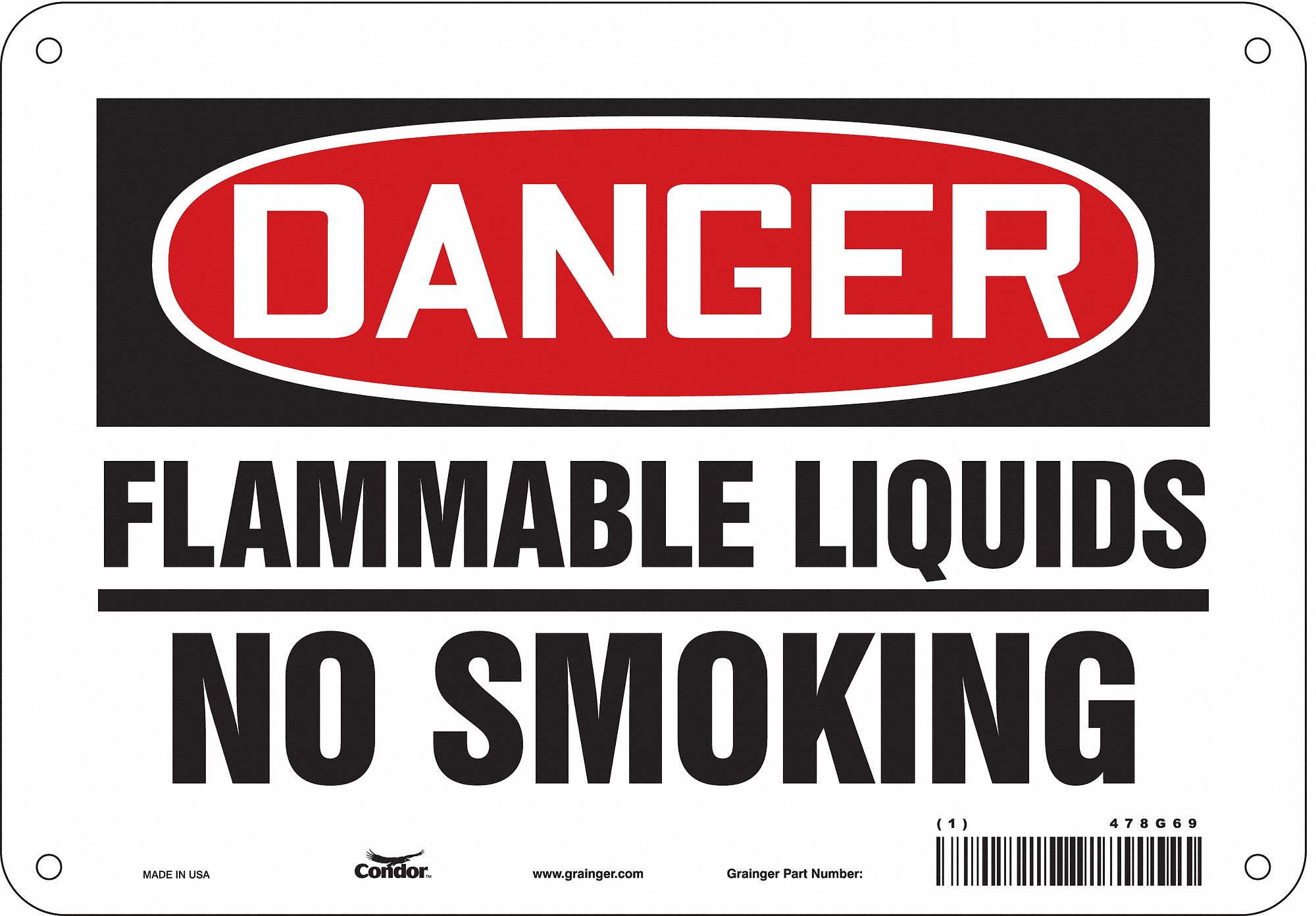 Safety Sign: Polyethylene, Mounting Holes Sign Mounting, 7 in x 10 in Nominal Sign Size, Danger