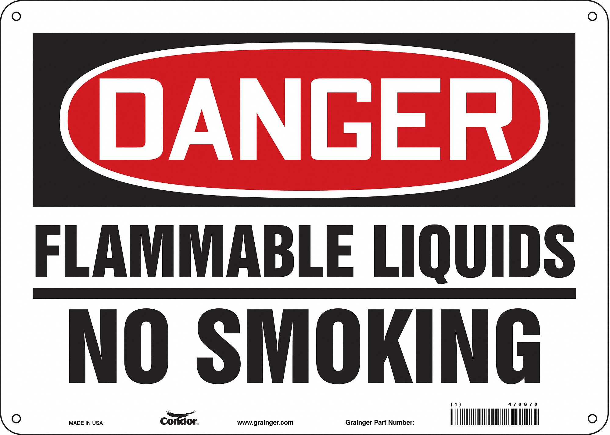 Safety Sign: Polyethylene, Mounting Holes Sign Mounting, 10 in x 14 in Nominal Sign Size, Danger
