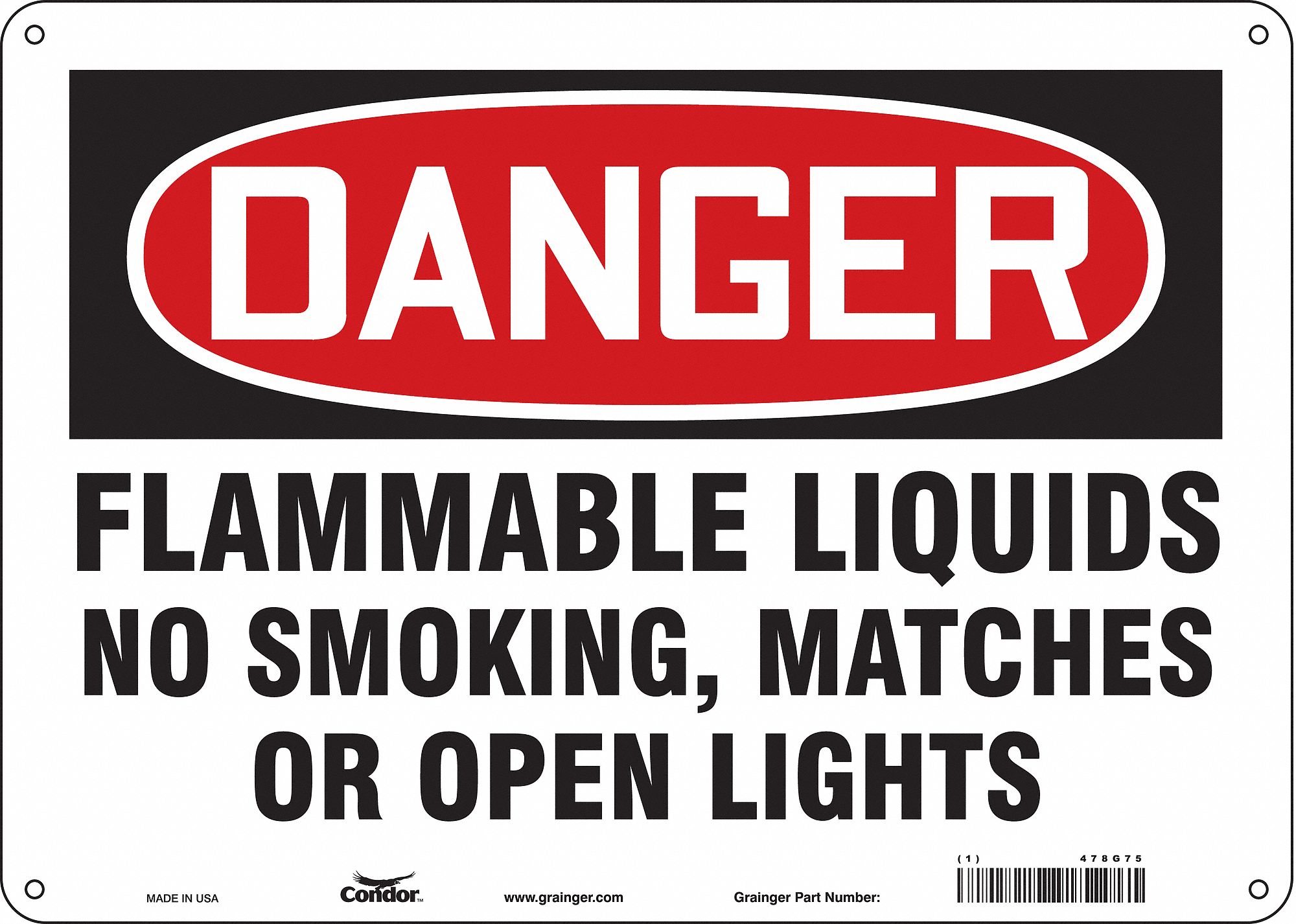Safety Sign: Aluminum, Mounting Holes Sign Mounting, 10 in x 14 in Nominal Sign Size, 0.032 in Thick