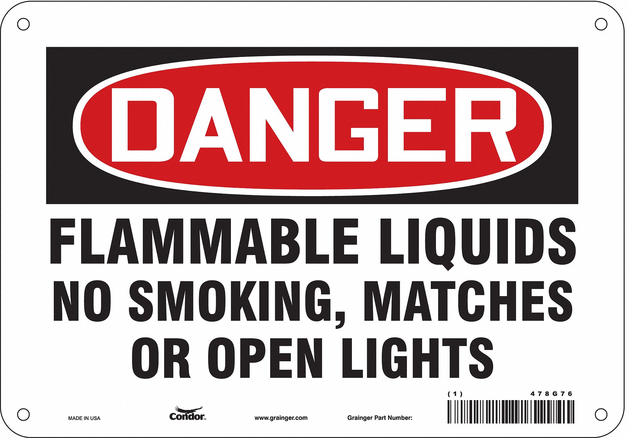 Safety Sign: Polyethylene, Mounting Holes Sign Mounting, 7 in x 10 in Nominal Sign Size, Danger