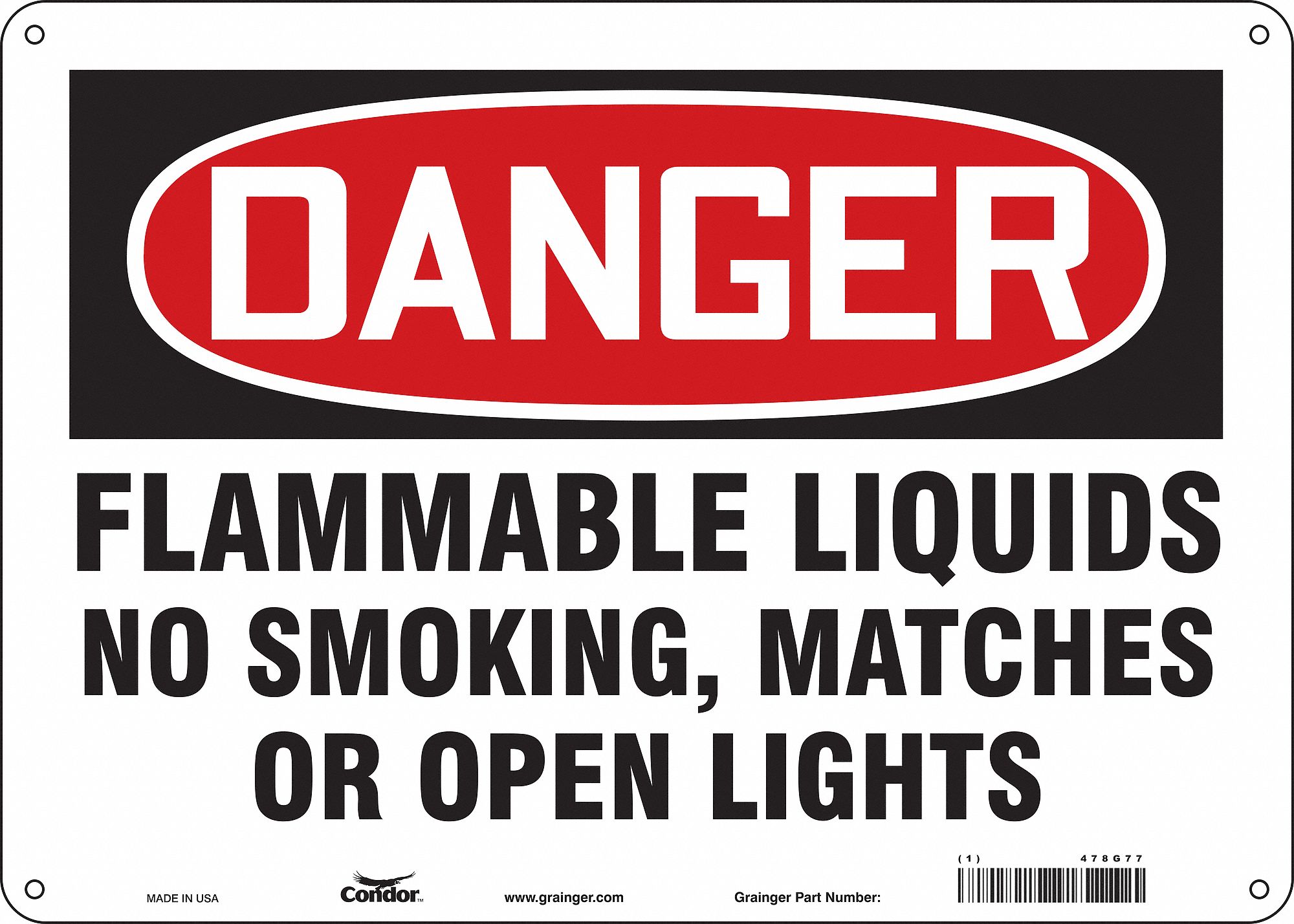 Safety Sign: Polyethylene, Mounting Holes Sign Mounting, 10 in x 14 in Nominal Sign Size, Danger