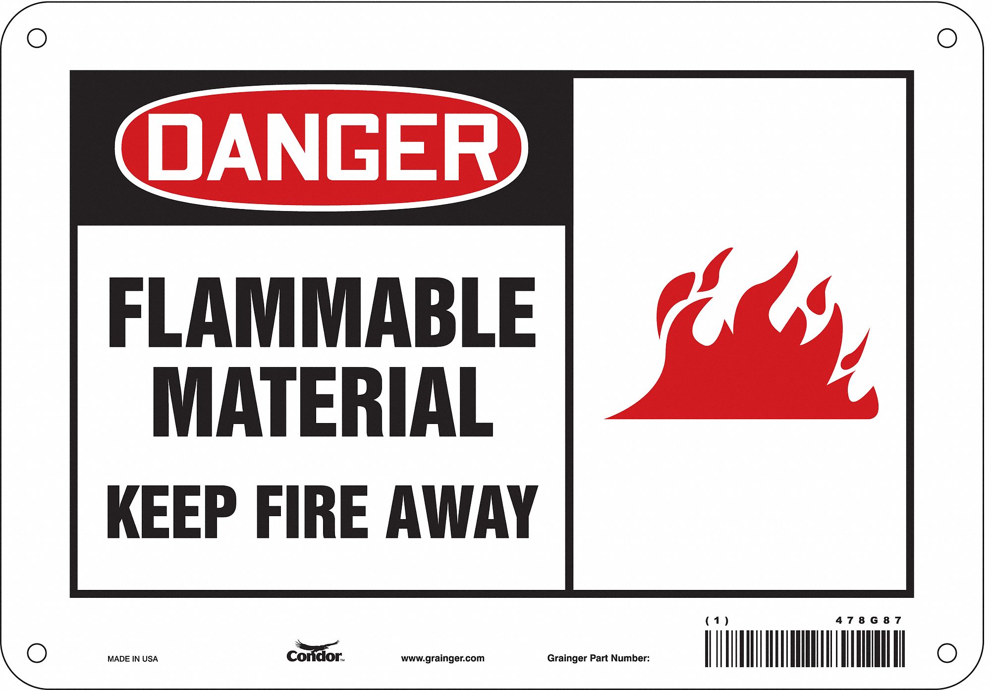 Safety Sign: Aluminum, Mounting Holes Sign Mounting, 7 in x 10 in Nominal Sign Size, 0.032 in Thick