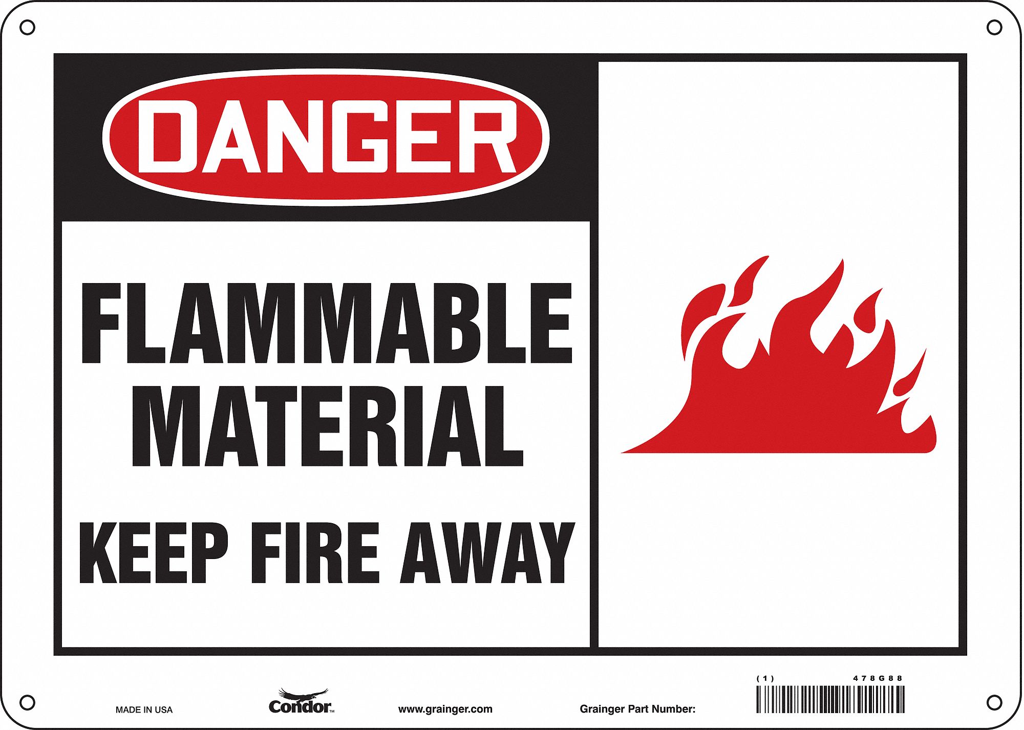 Safety Sign: Aluminum, Mounting Holes Sign Mounting, 10 in x 14 in Nominal Sign Size, 0.032 in Thick