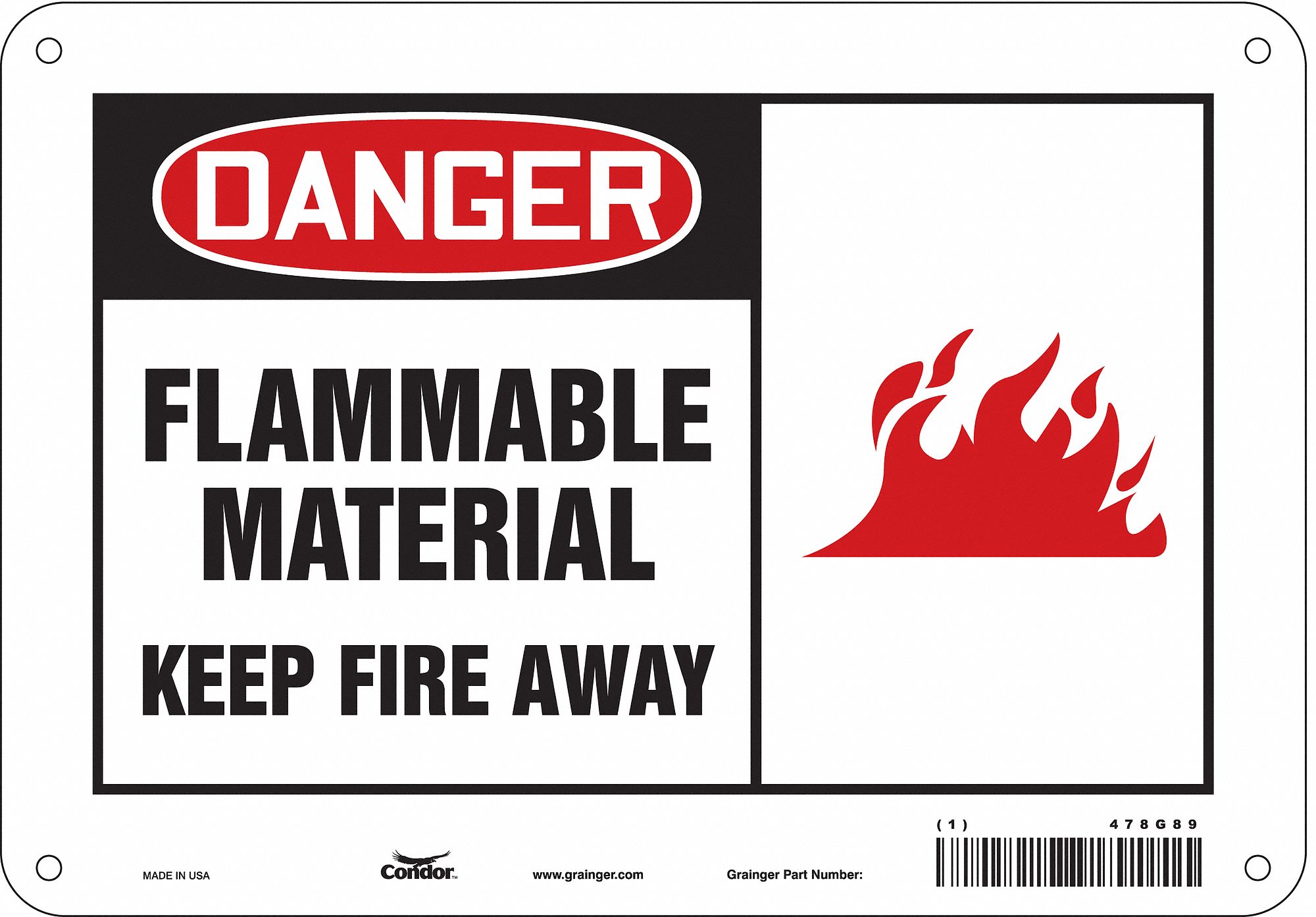Safety Sign: Polyethylene, Mounting Holes Sign Mounting, 7 in x 10 in Nominal Sign Size