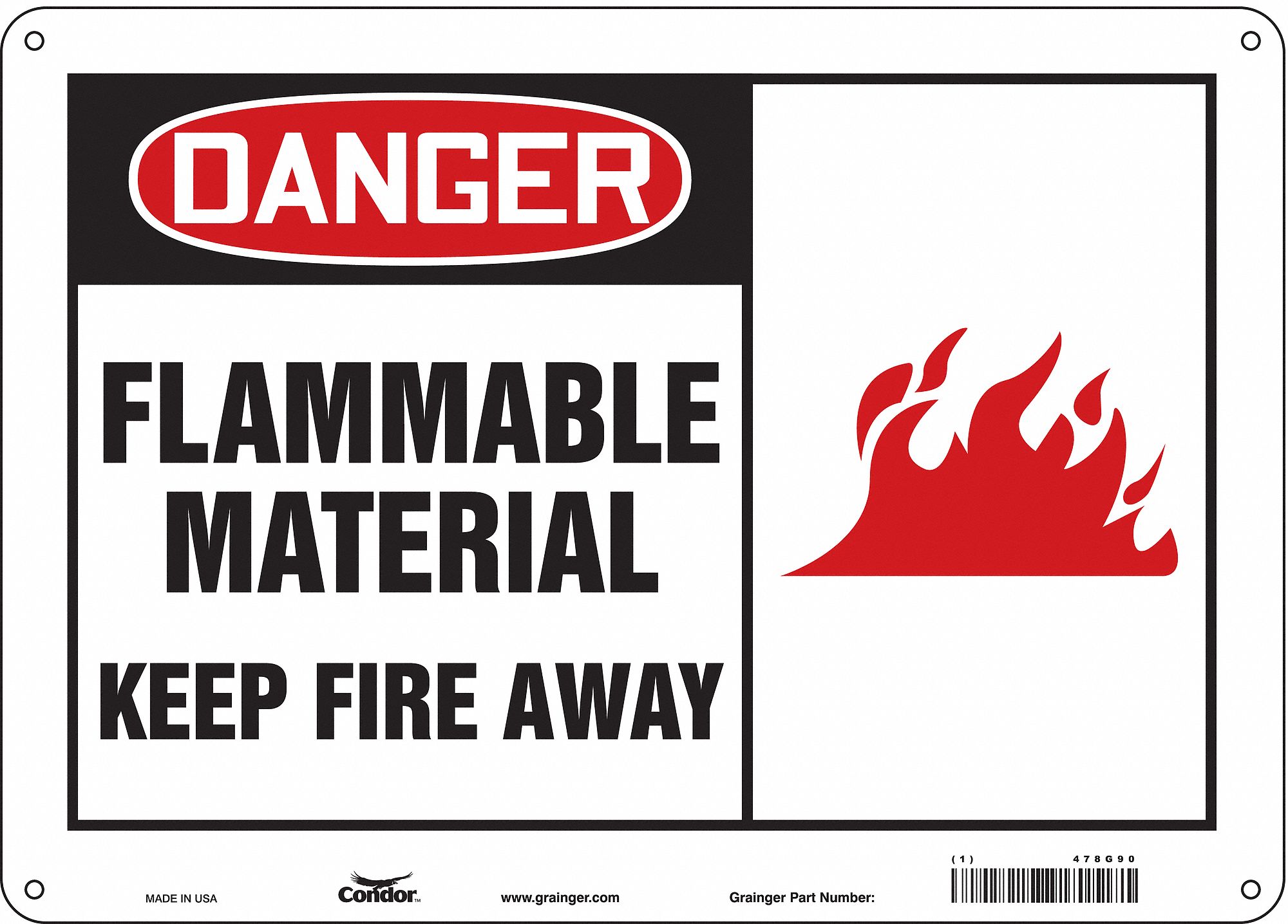Safety Sign: Polyethylene, Mounting Holes Sign Mounting, 10 in x 14 in Nominal Sign Size