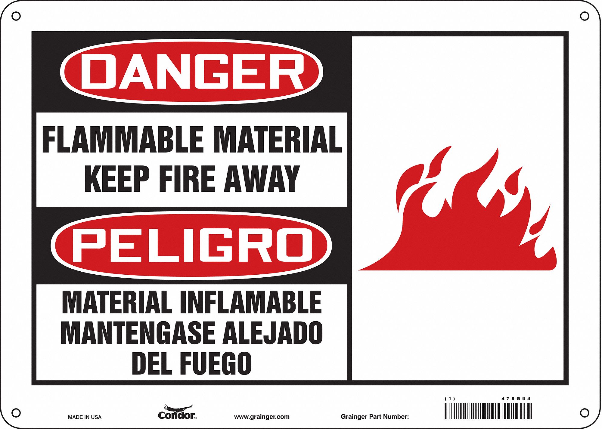 Safety Sign: Aluminum, Mounting Holes Sign Mounting, 10 in x 14 in Nominal Sign Size, 0.032 in Thick