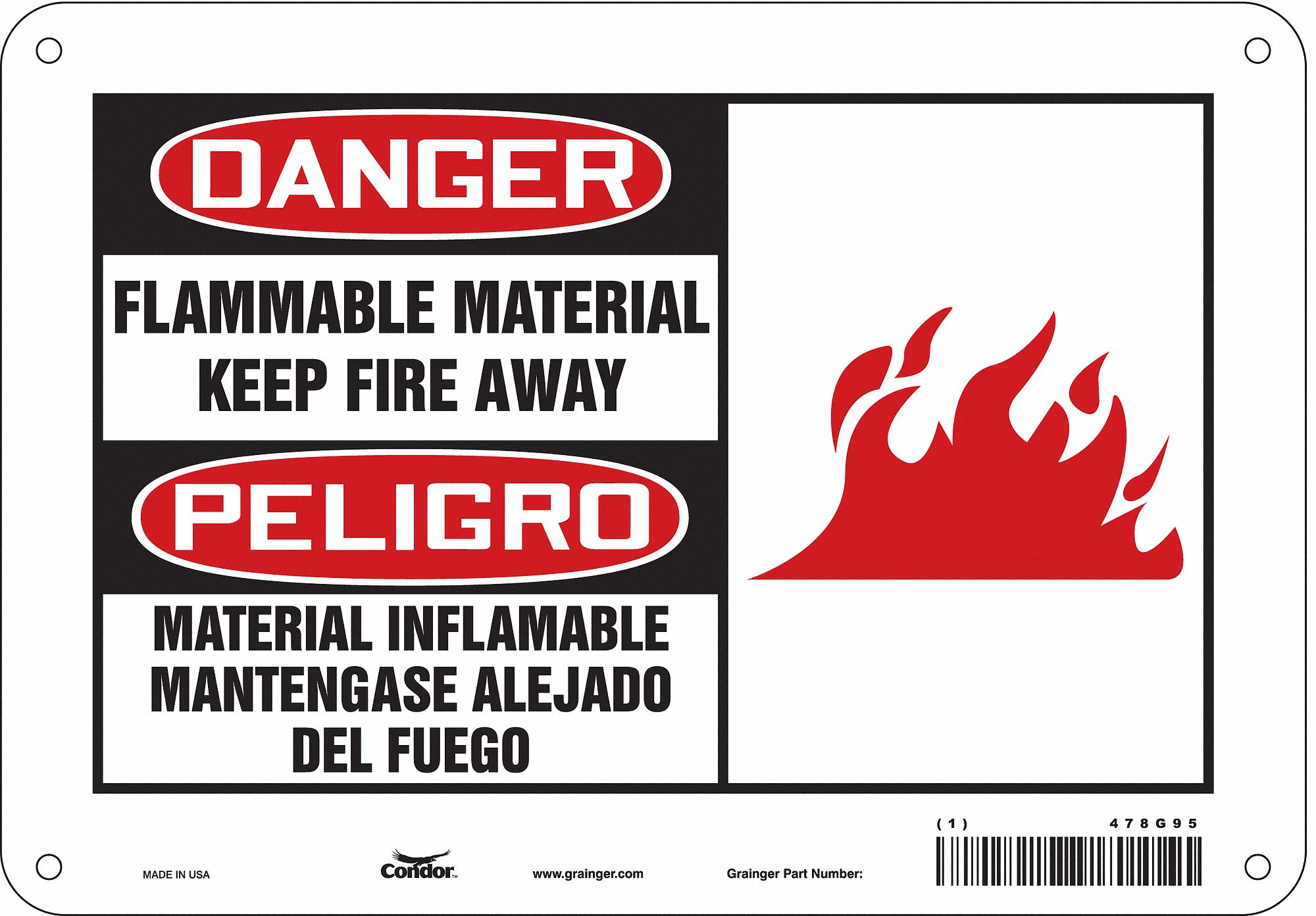 Safety Sign: Polyethylene, Mounting Holes Sign Mounting, 7 in x 10 in Nominal Sign Size