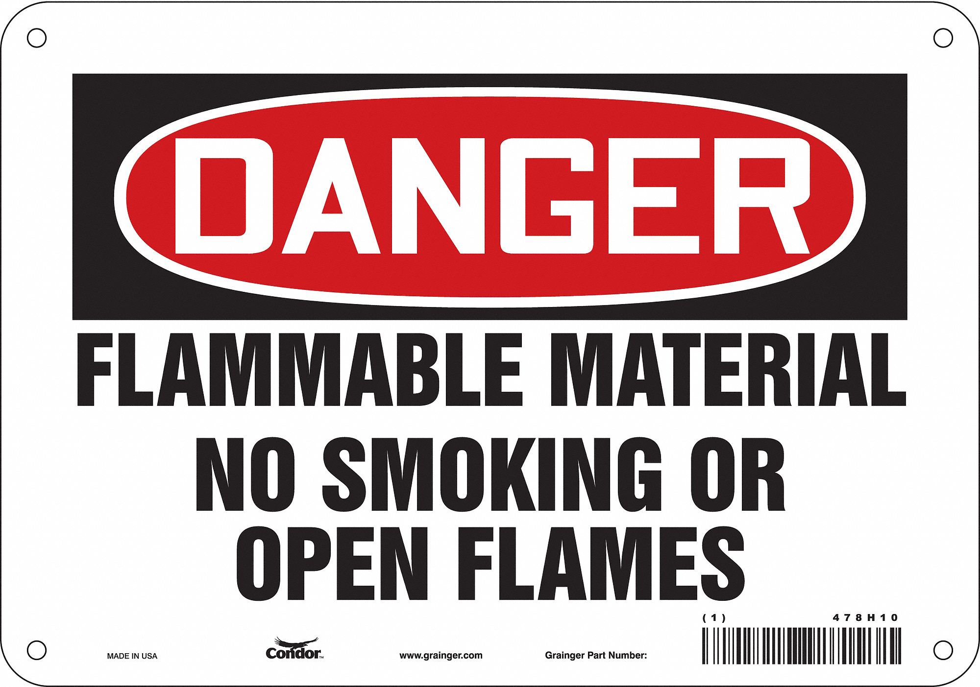 Safety Sign: Aluminum, Mounting Holes Sign Mounting, 7 in x 10 in Nominal Sign Size, 0.032 in Thick