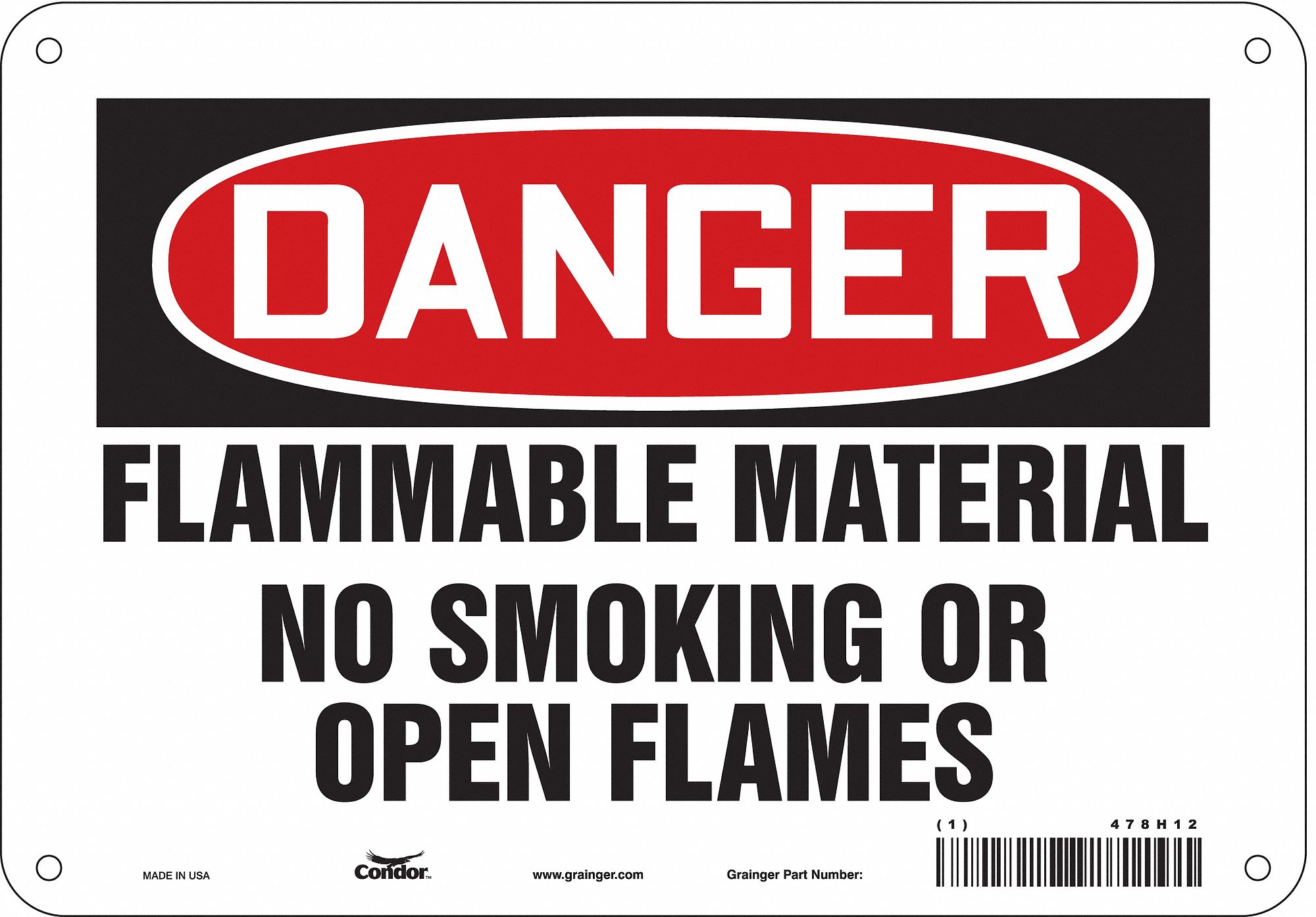 Safety Sign: Polyethylene, Mounting Holes Sign Mounting, 7 in x 10 in Nominal Sign Size, Danger