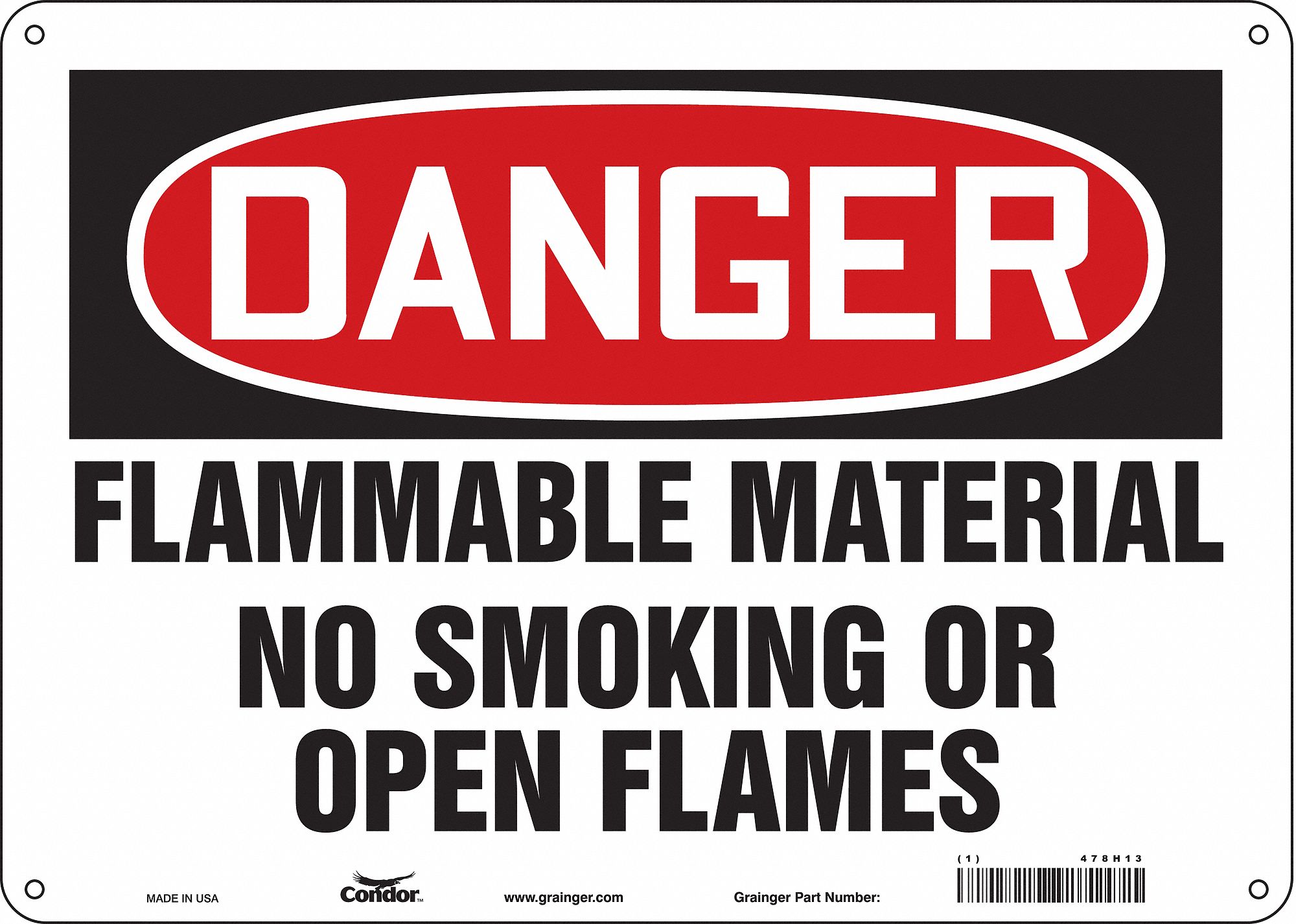 Safety Sign: Polyethylene, Mounting Holes Sign Mounting, 10 in x 14 in Nominal Sign Size, Danger