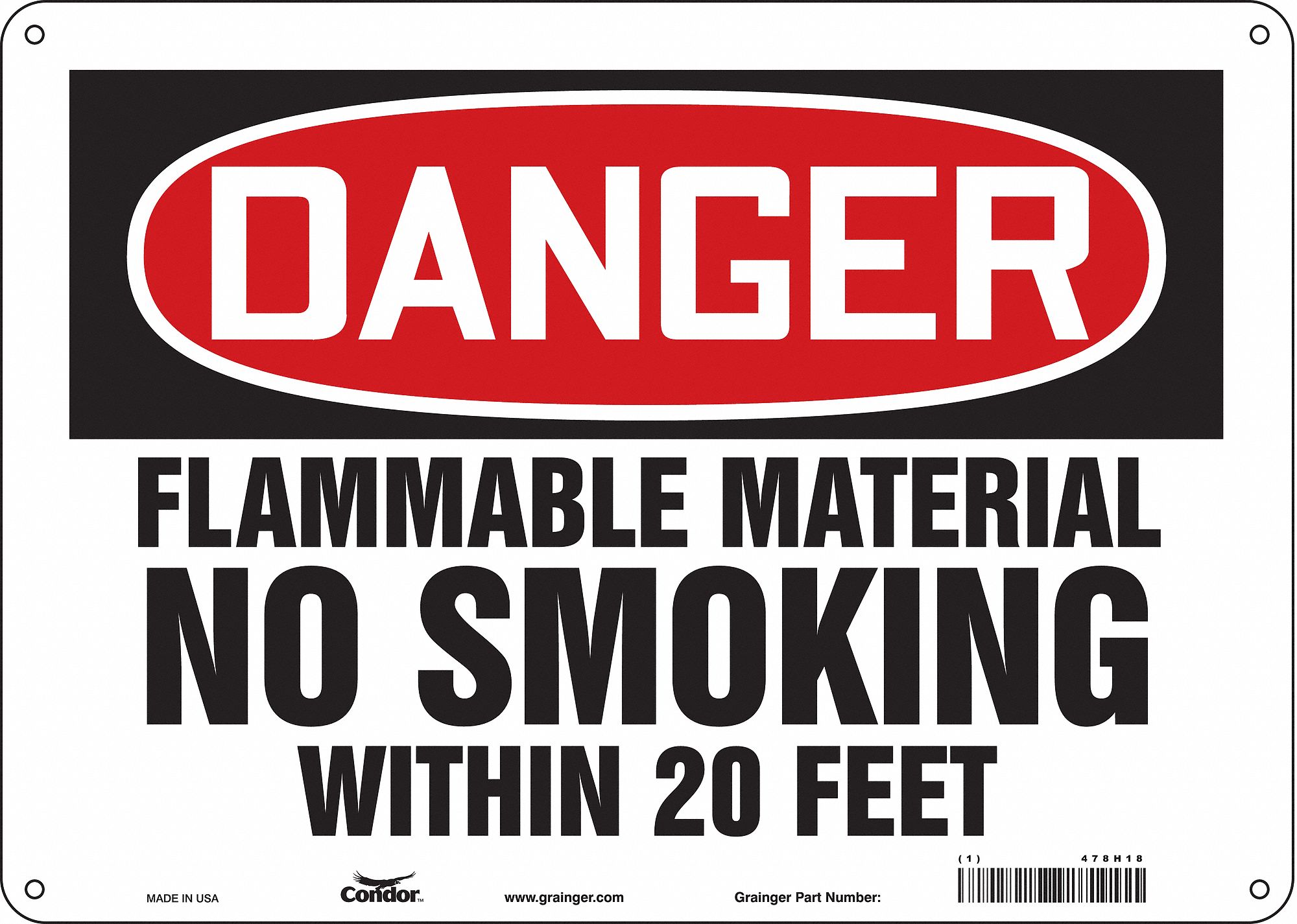 Safety Sign: Aluminum, Mounting Holes Sign Mounting, 10 in x 14 in Nominal Sign Size, 0.032 in Thick
