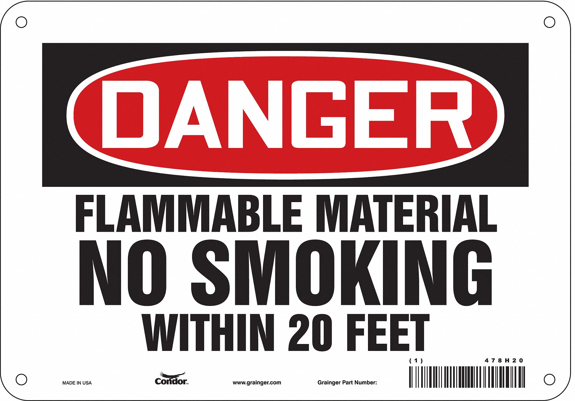Safety Sign: Polyethylene, Mounting Holes Sign Mounting, 7 in x 10 in Nominal Sign Size, Danger