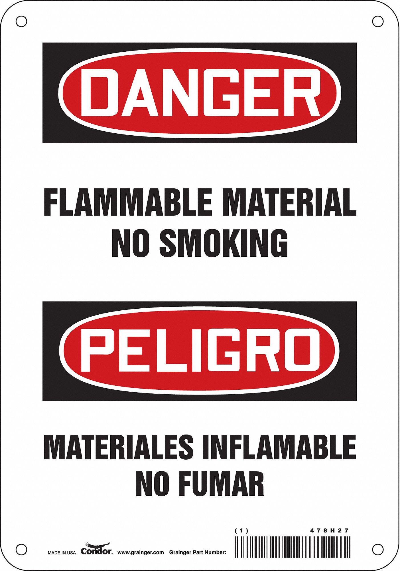 Safety Sign: Polyethylene, Mounting Holes Sign Mounting, 10 in x 7 in Nominal Sign Size