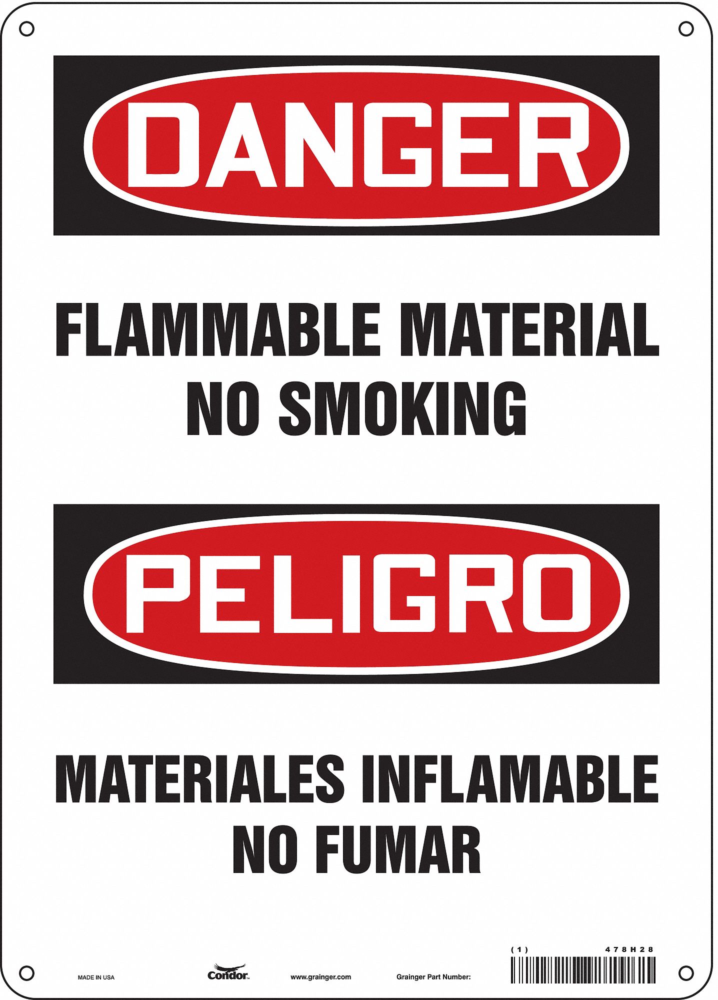 Safety Sign: Polyethylene, Mounting Holes Sign Mounting, 14 in x 10 in Nominal Sign Size