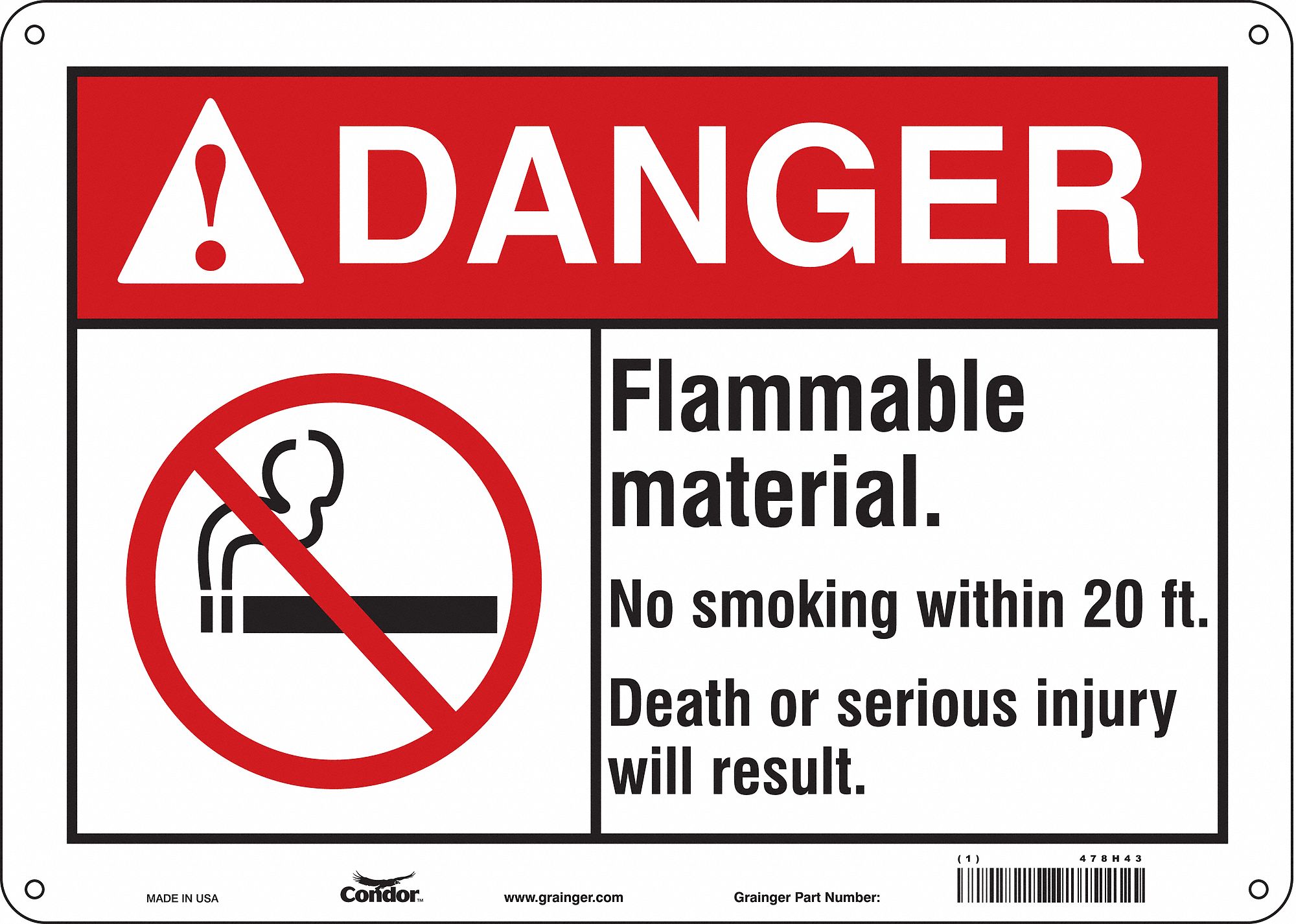 Safety Sign: Aluminum, Mounting Holes Sign Mounting, 10 in x 14 in Nominal Sign Size, 0.032 in Thick