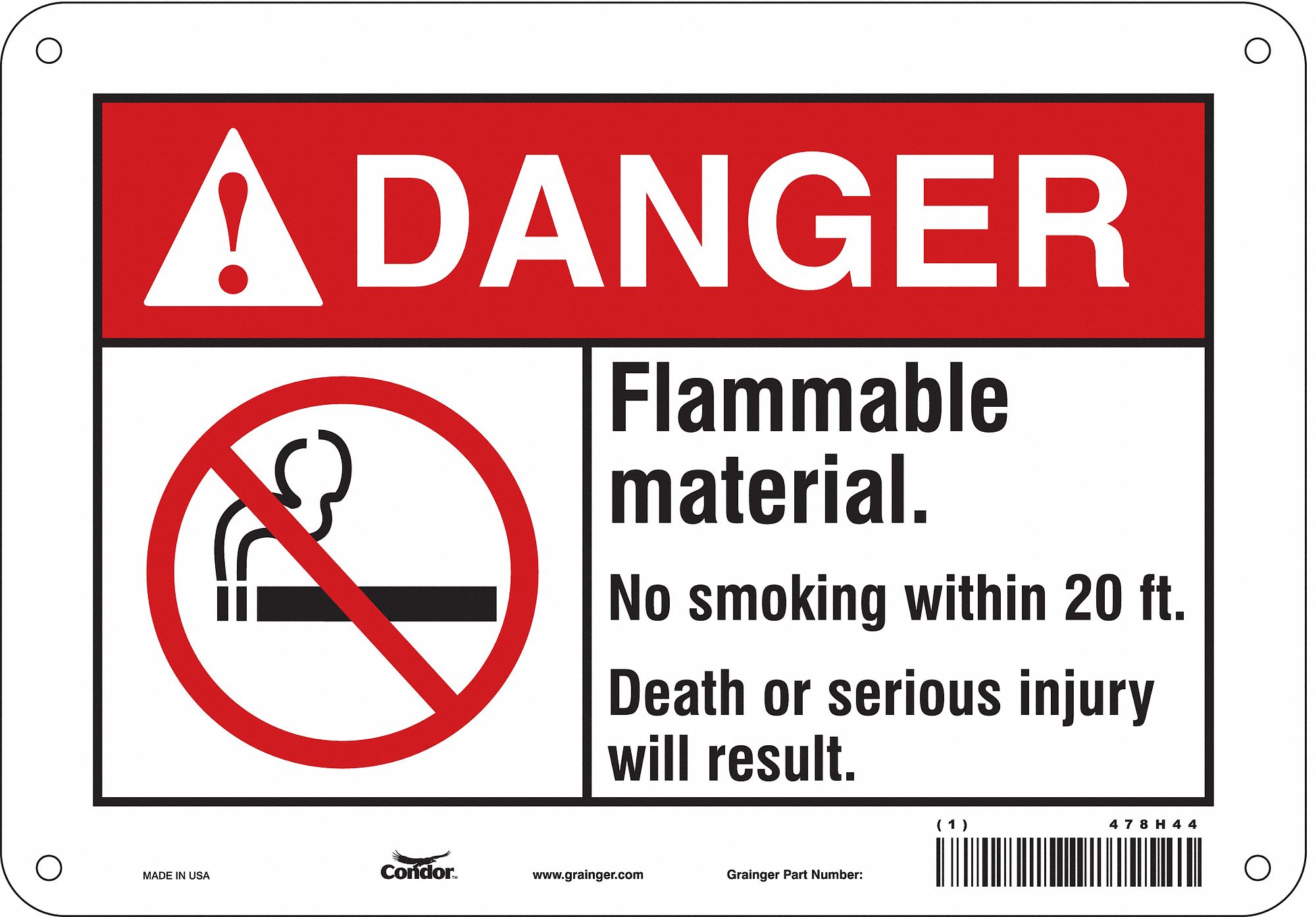 Safety Sign: Polyethylene, Mounting Holes Sign Mounting, 7 in x 10 in Nominal Sign Size, Danger