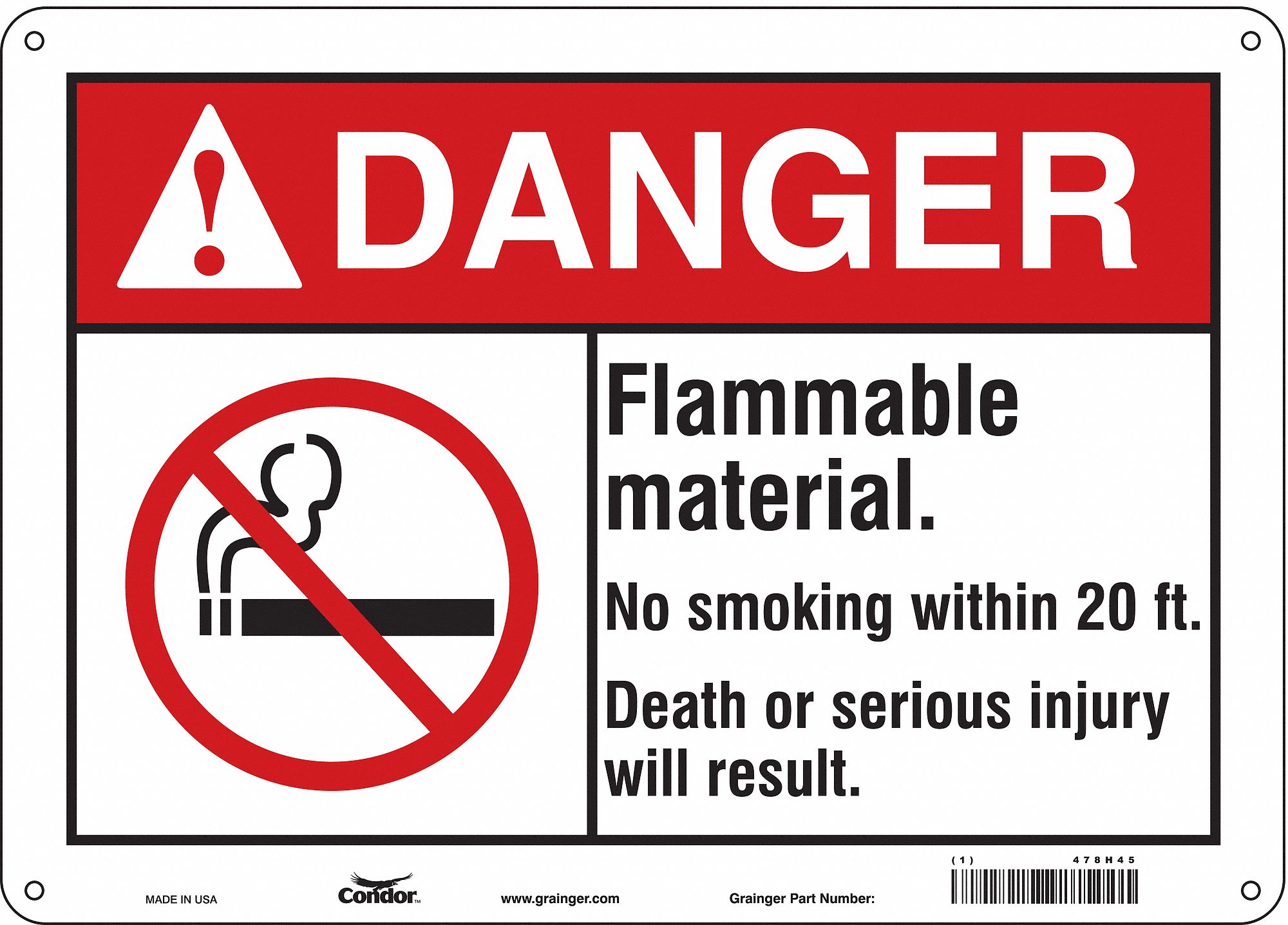 Safety Sign: Polyethylene, Mounting Holes Sign Mounting, 10 in x 14 in Nominal Sign Size, Danger