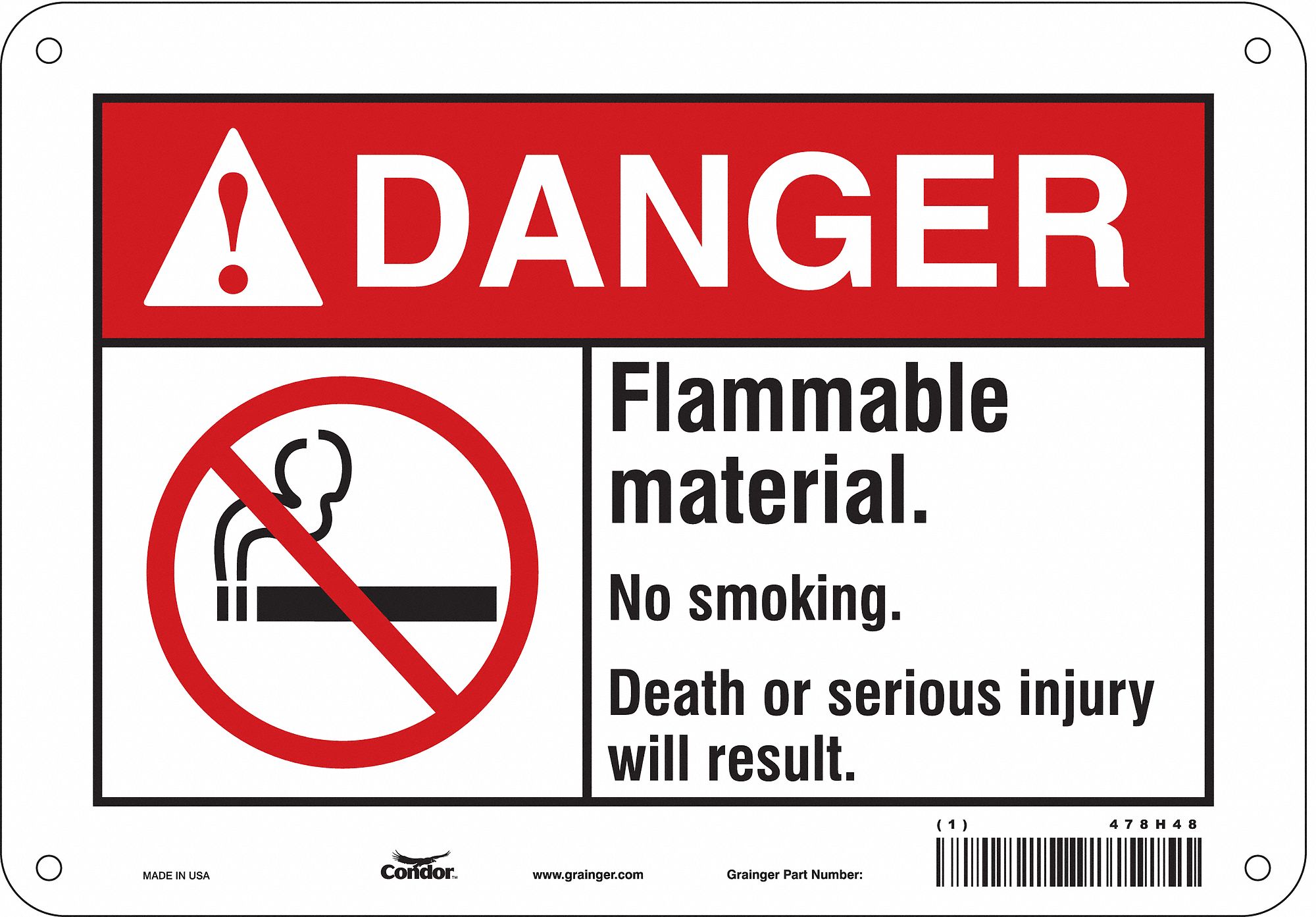 Safety Sign: Aluminum, Mounting Holes Sign Mounting, 7 in x 10 in Nominal Sign Size, 0.032 in Thick