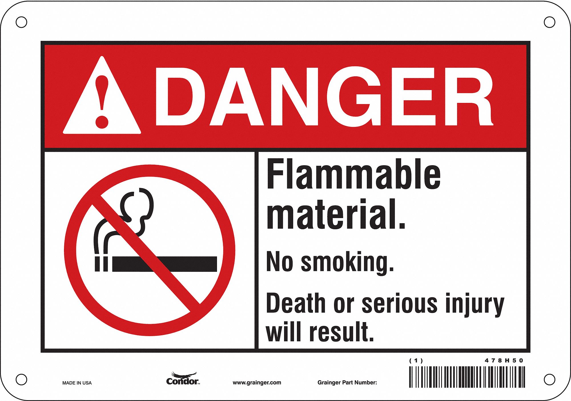 Safety Sign: Polyethylene, Mounting Holes Sign Mounting, 7 in x 10 in Nominal Sign Size, Danger